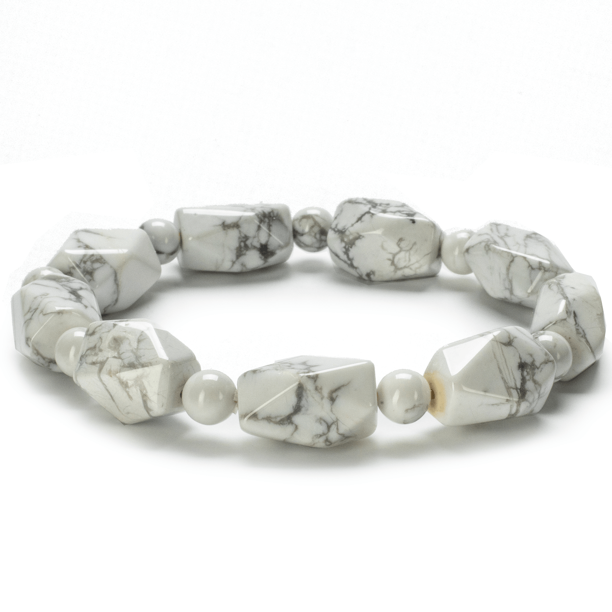 Kalifano Gemstone Bracelets Howlite Prism and Bead Gemstone Elastic Bracelet RED-BGP-032