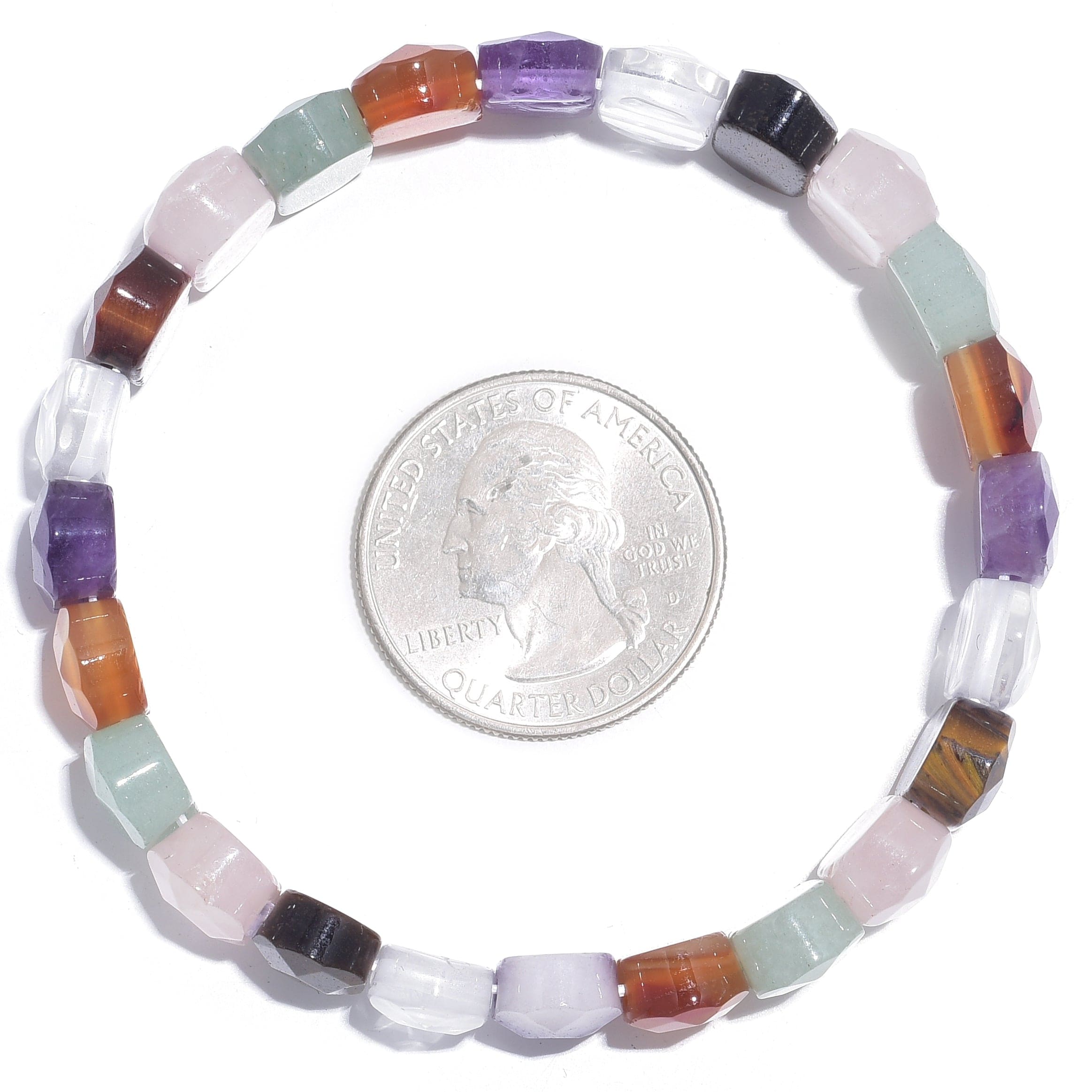 Kalifano Gemstone Bracelets Multi Gemstone Oval & Faceted Natural Gemstone Elastic Bracelet GOLD-BGP-057