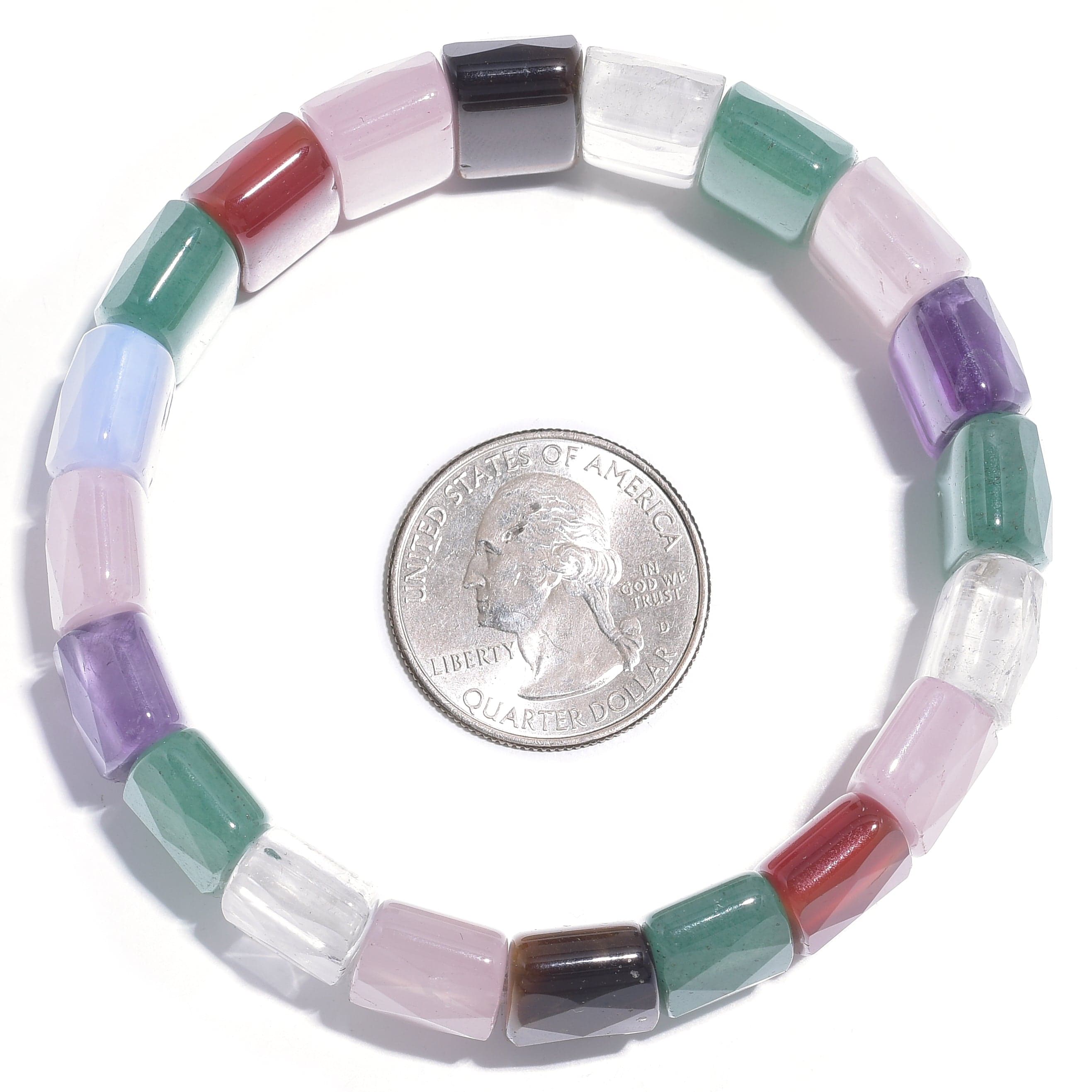 Kalifano Gemstone Bracelets Multi Gemstone Rectangular & Faceted Natural Gemstone Elastic Bracelet PLAT-BGP-021