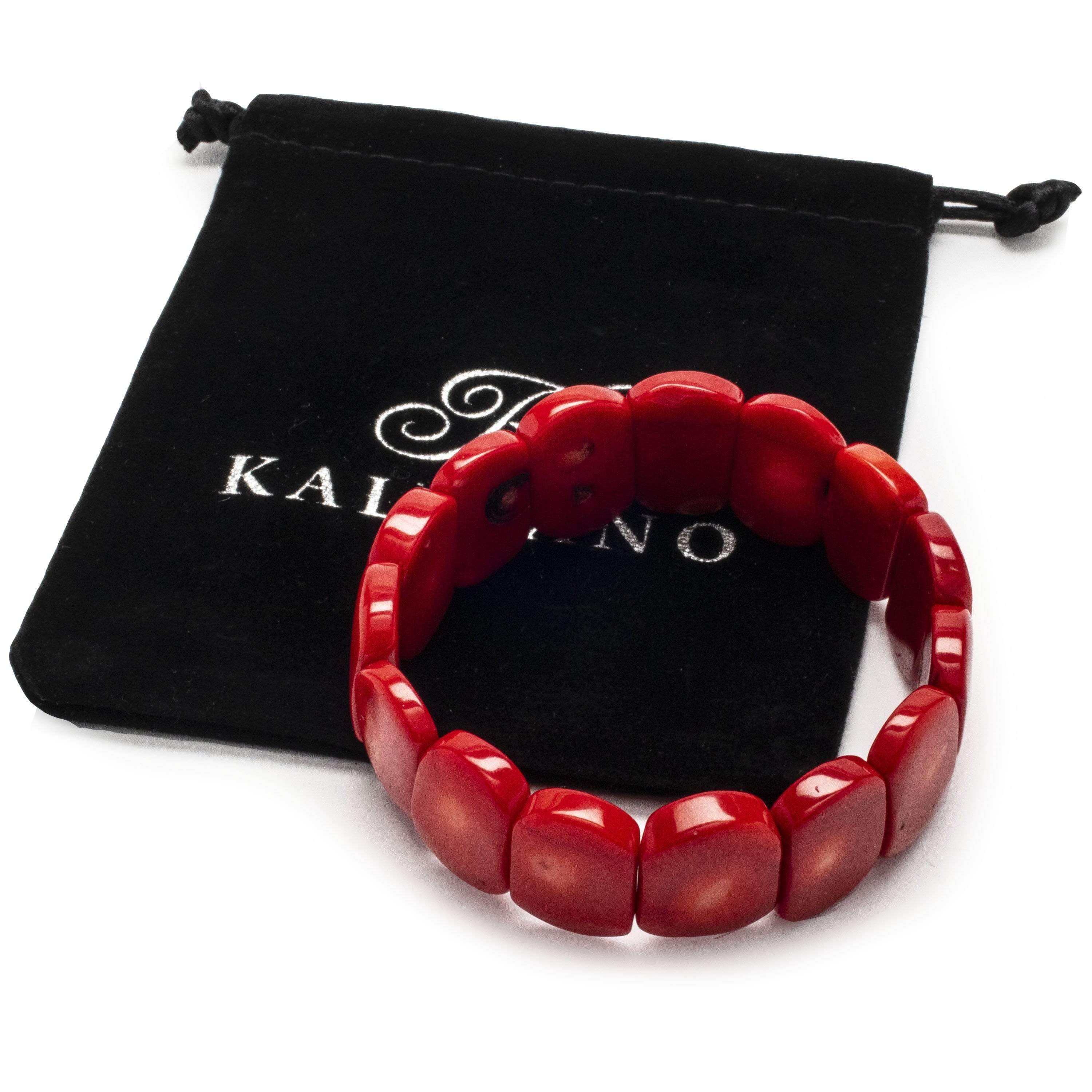Kalifano Gemstone Bracelets Natural Coral Natural Gemstone Elastic Bracelet BLACK-BGP-005