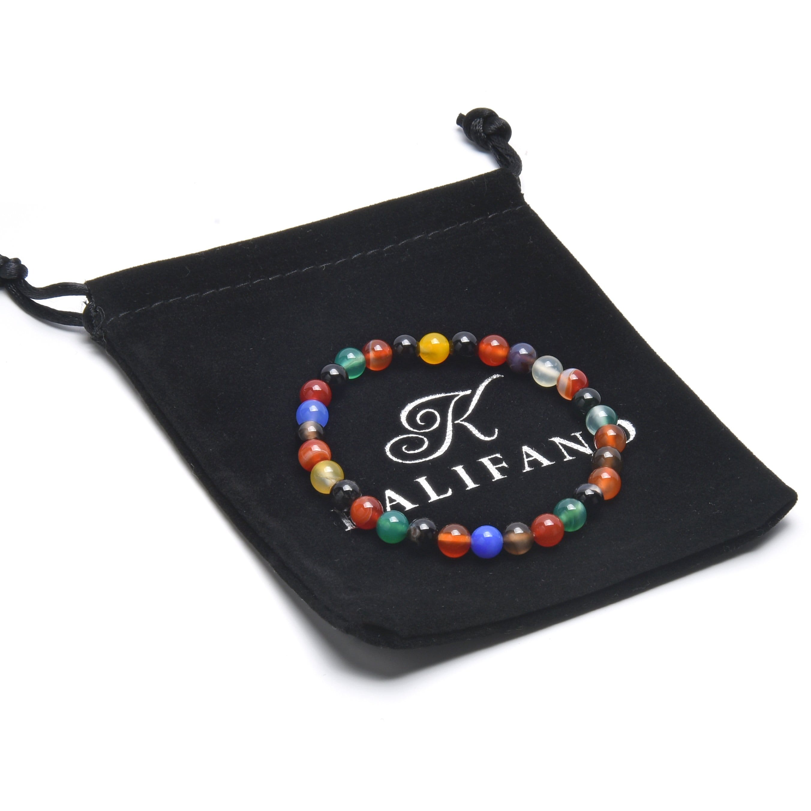 Kalifano Gemstone Bracelets Natural Multi Agate small beaded Gemstone Bracelet B6-MT