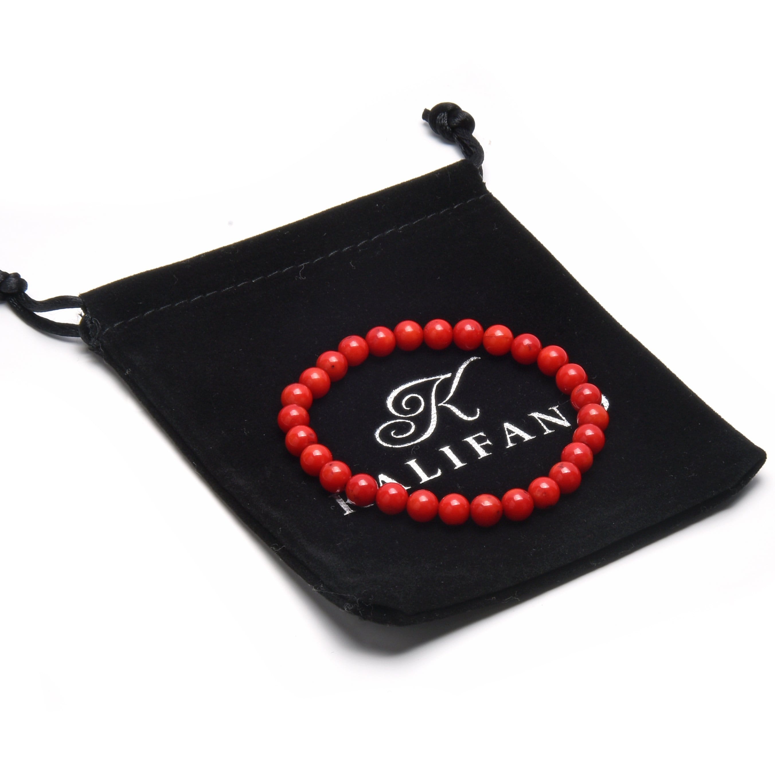 Kalifano Gemstone Bracelets Natural Red Coral small beaded Gemstone Bracelet B6-RC