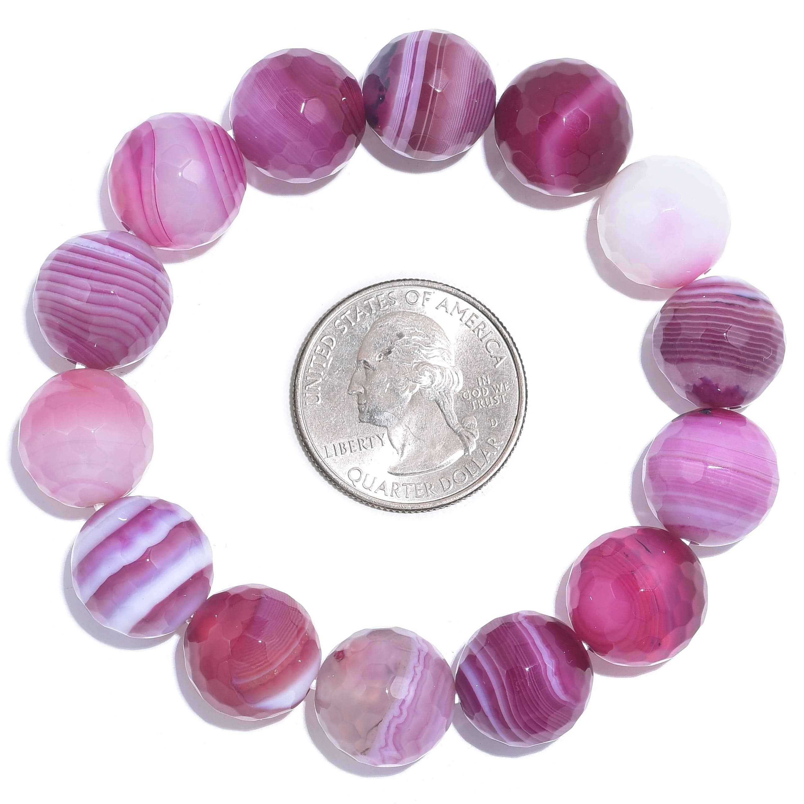 Kalifano Gemstone Bracelets Pink Agate Faceted Natural Gemstone Bead Elastic Bracelet PLAT-BGP-034