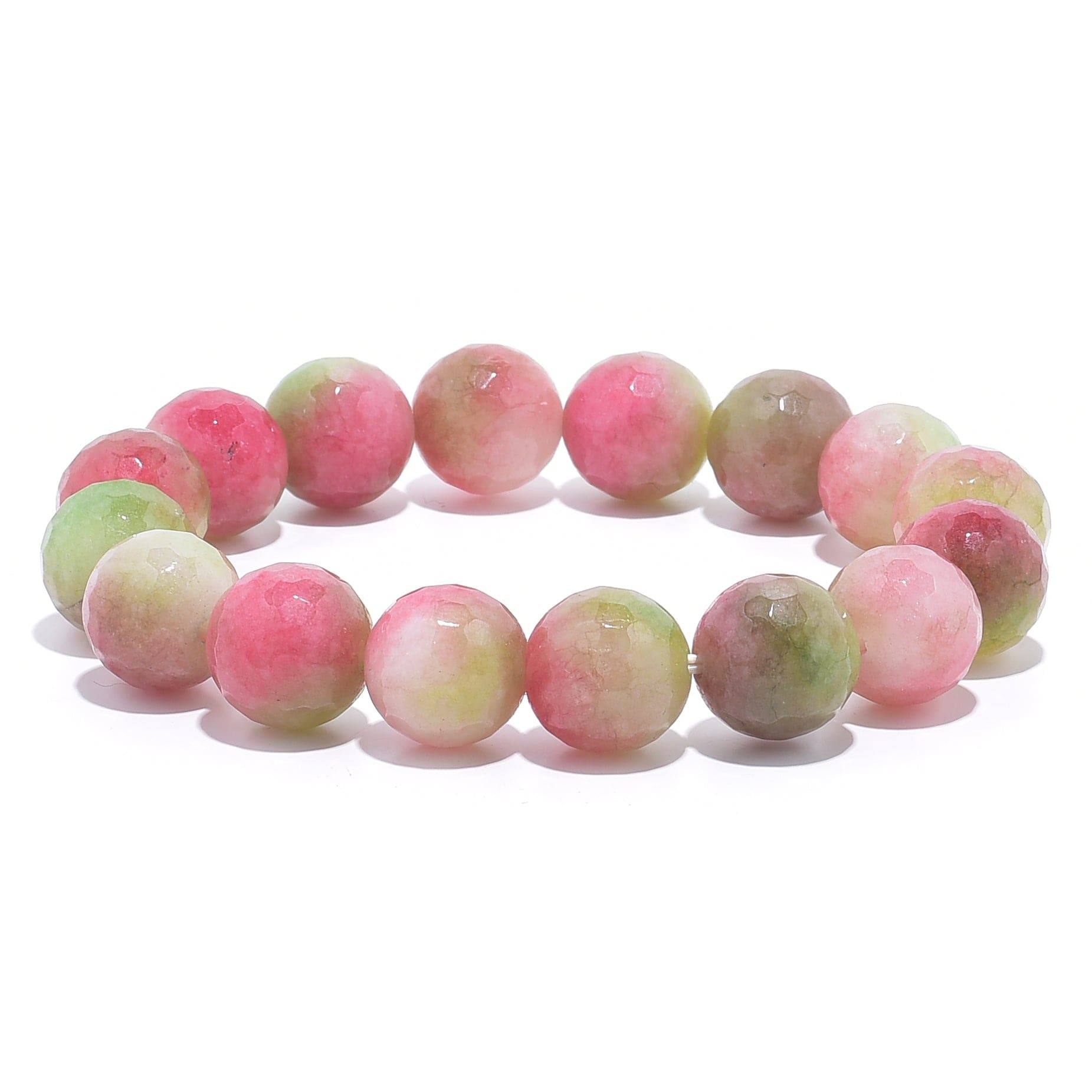 Kalifano Gemstone Bracelets Pink & Green Agate Faceted Natural Gemstone Bead Elastic Bracelet PLAT-BGP-031