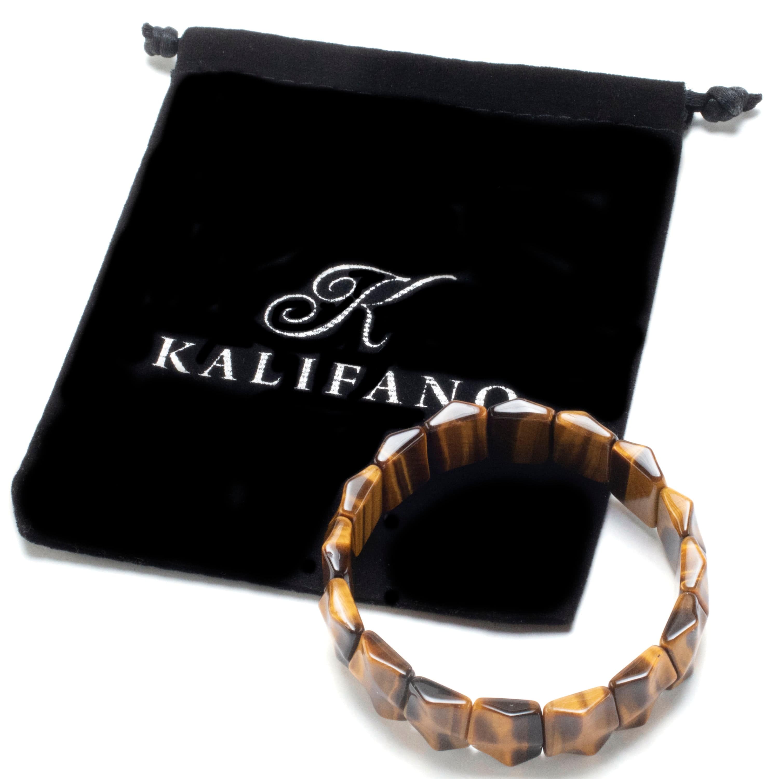 Kalifano Gemstone Bracelets Recangular Tiger Eye Gemstone Elastic Bracelet WHITE-BGP-053