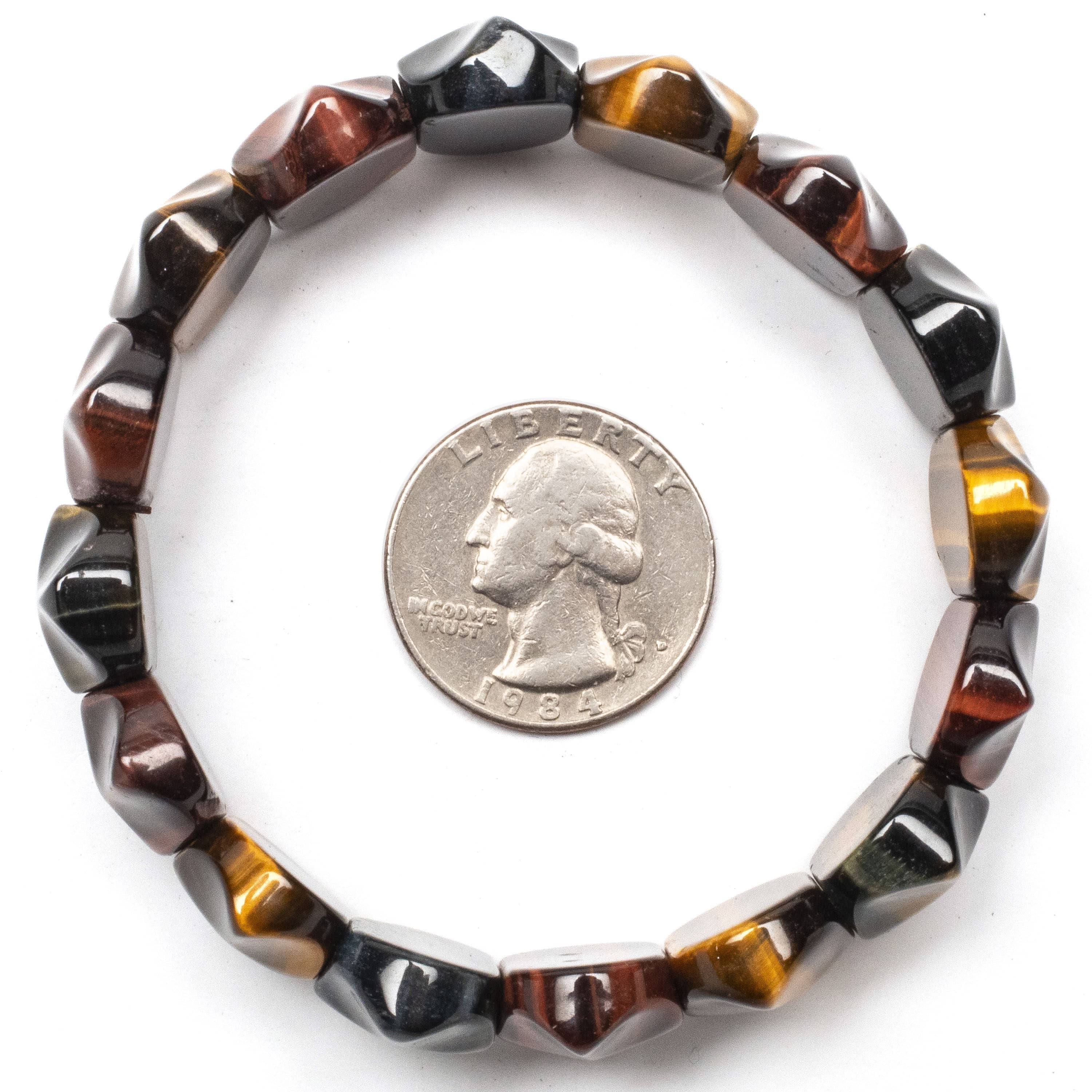 Kalifano Gemstone Bracelets Red, Blue, and Yellow Tiger Eye Gemstone Elastic Bracelet WHITE-BGP-044