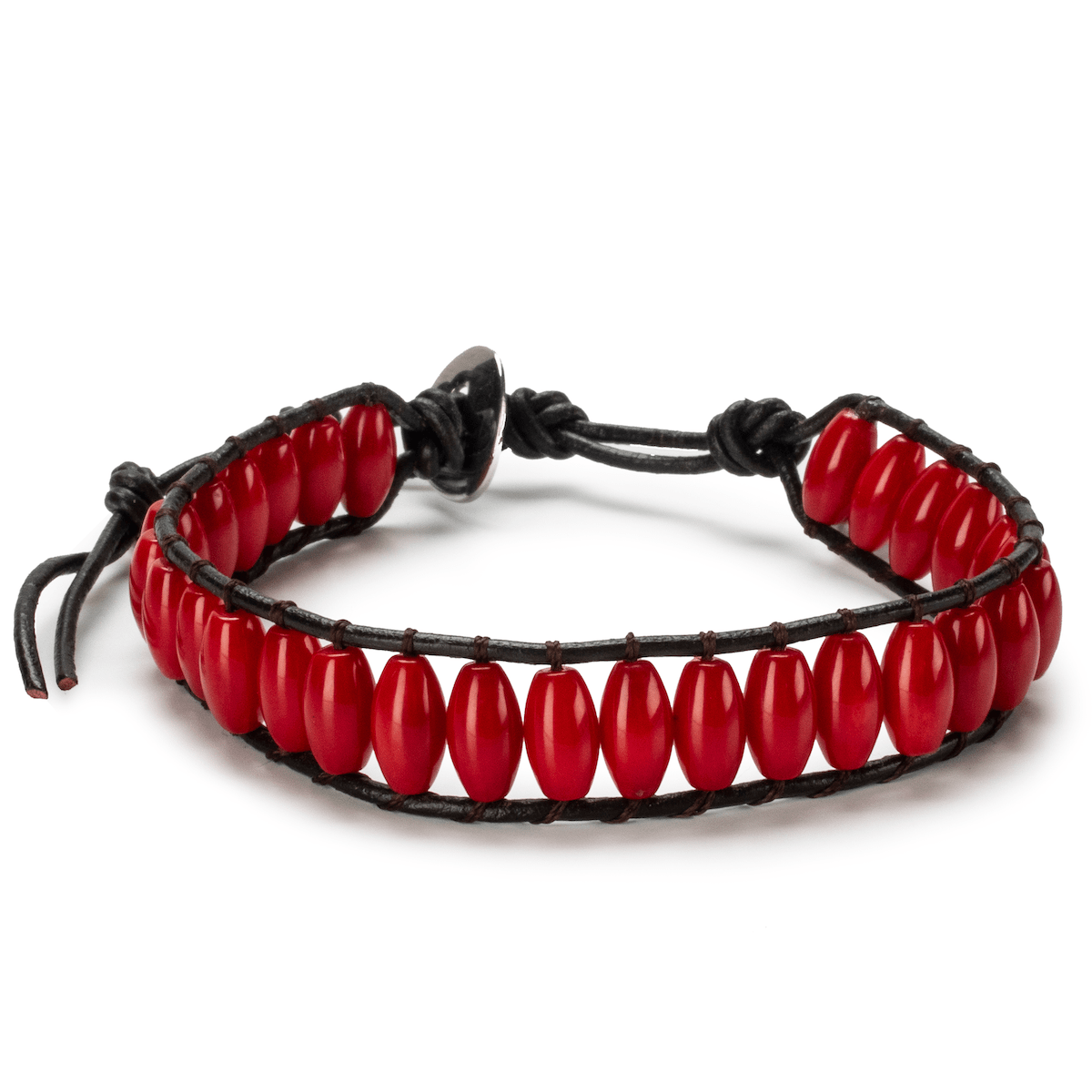Kalifano Gemstone Bracelets Red Coral Leather Rope Wrap Bracelet RED-BGP-022