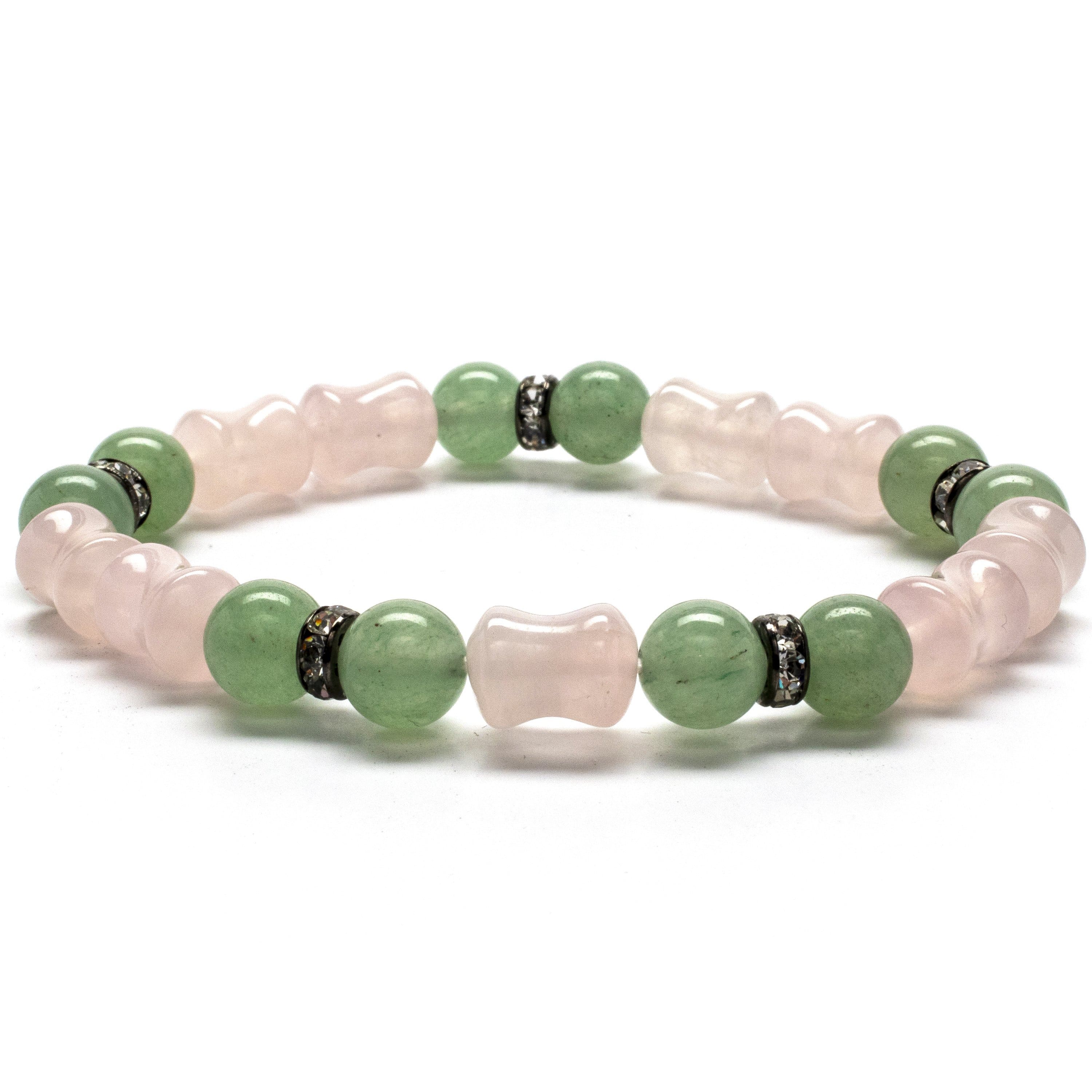 Kalifano Gemstone Bracelets Rose Quartz and Aventurine Gemstone Bead Elastic Braceletwith Crystal Accent Beads WHITE-BGP-009