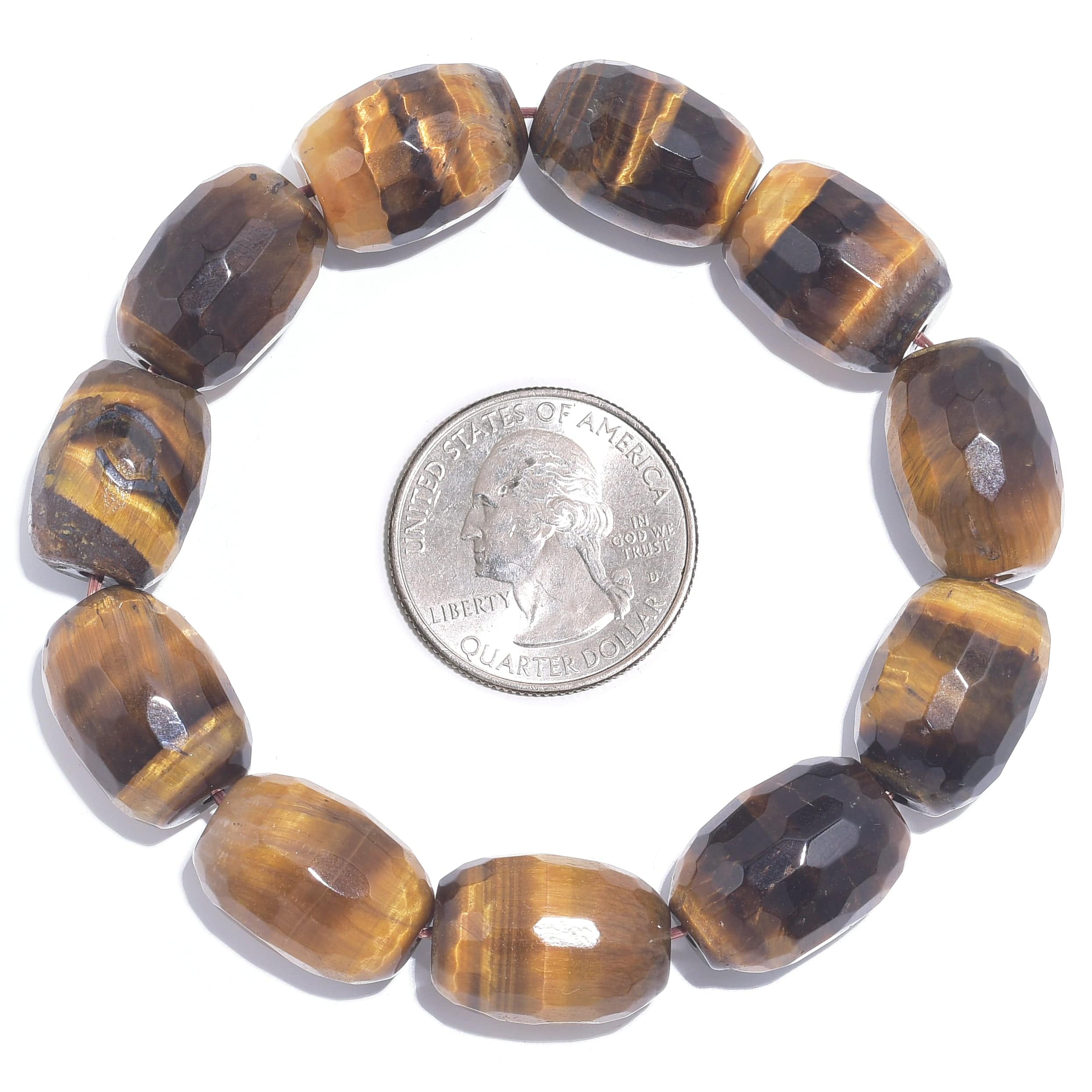 Kalifano Gemstone Bracelets Tiger Eye Faceted Natural Gemstone Elastic Bracelet PLAT-BGP-033