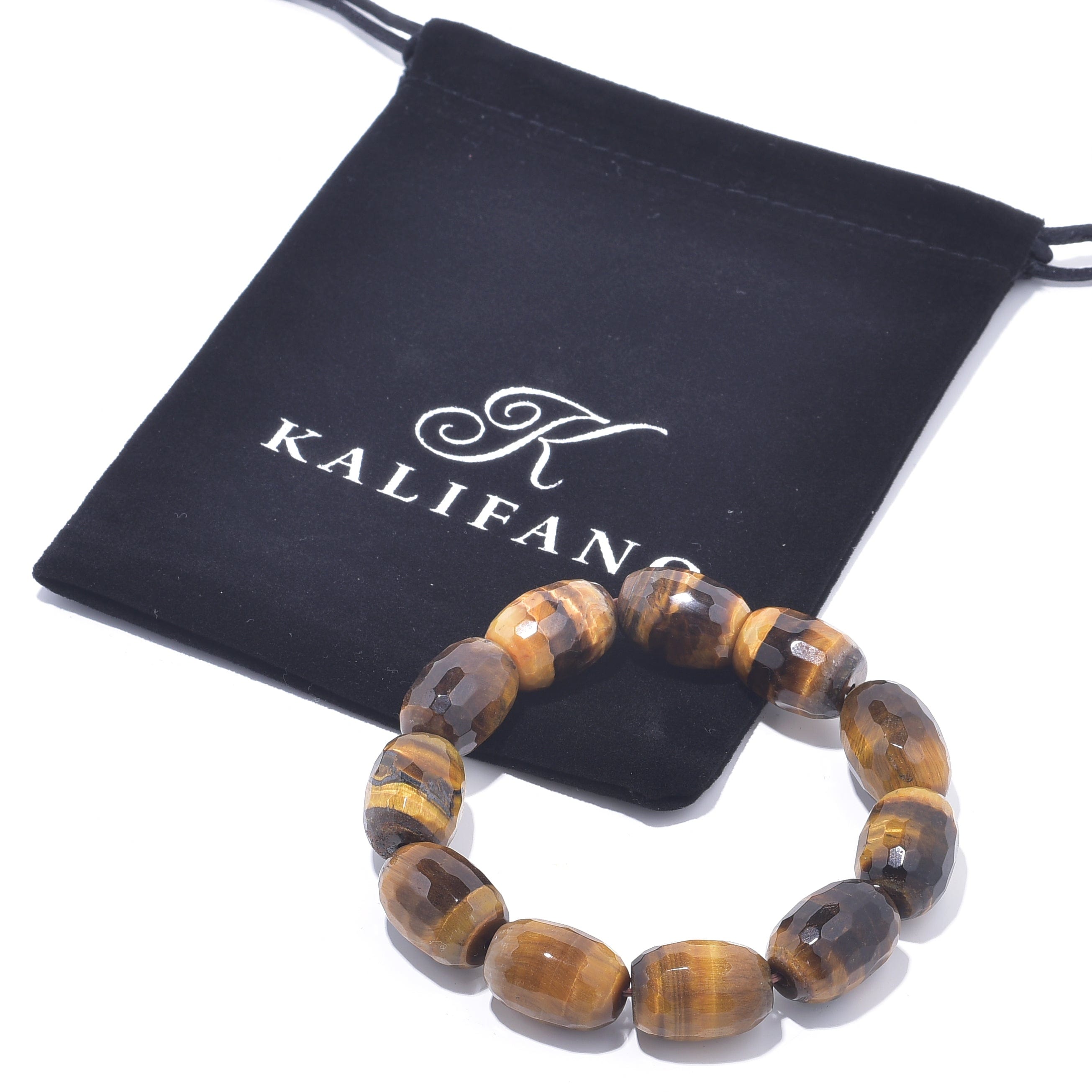Kalifano Gemstone Bracelets Tiger Eye Faceted Natural Gemstone Elastic Bracelet PLAT-BGP-033