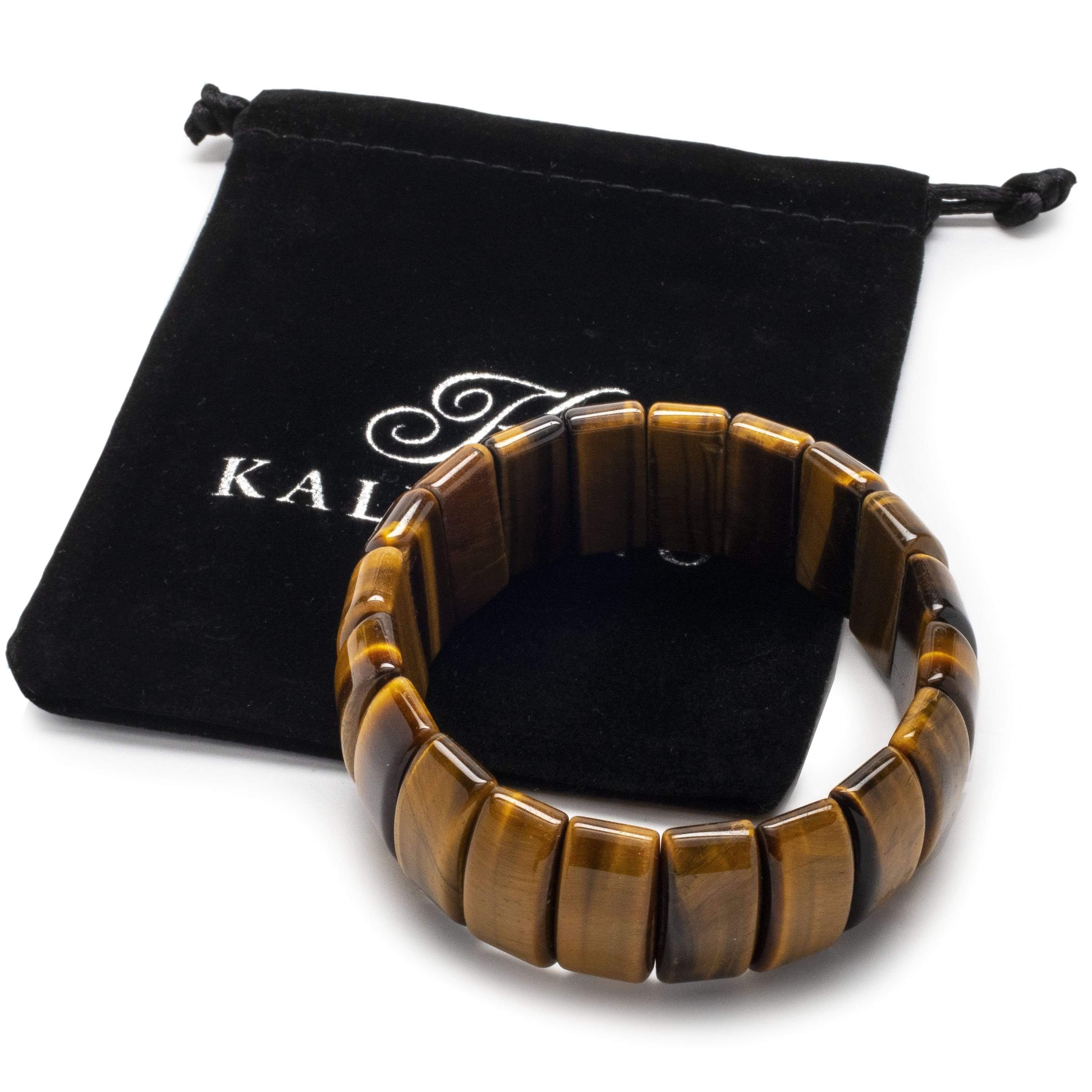 Kalifano Gemstone Bracelets Tiger Eye Rectangular Natural Gemstone Elastic Bracelet BLACK-BGP-012