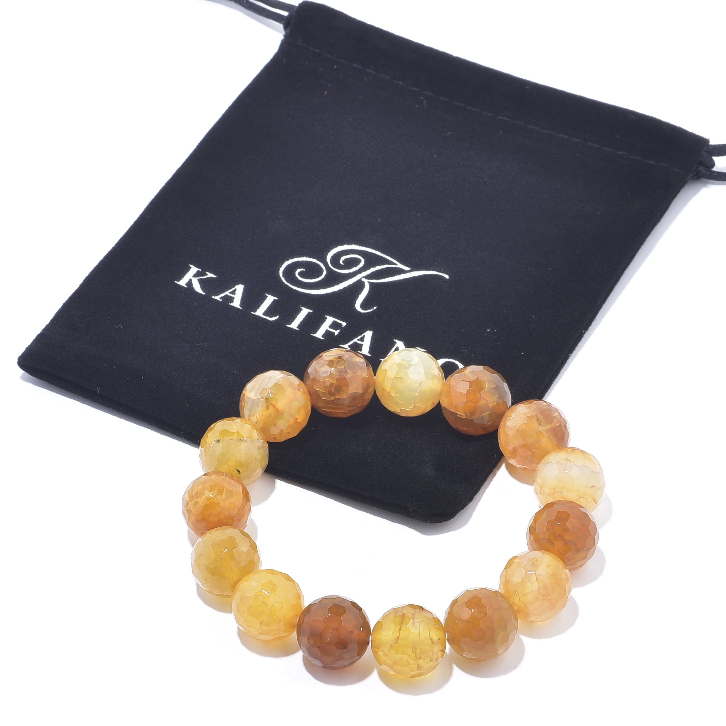Kalifano Gemstone Bracelets Yellow Agate Faceted Natural Gemstone Bead Elastic Bracelet PLAT-BGP-032