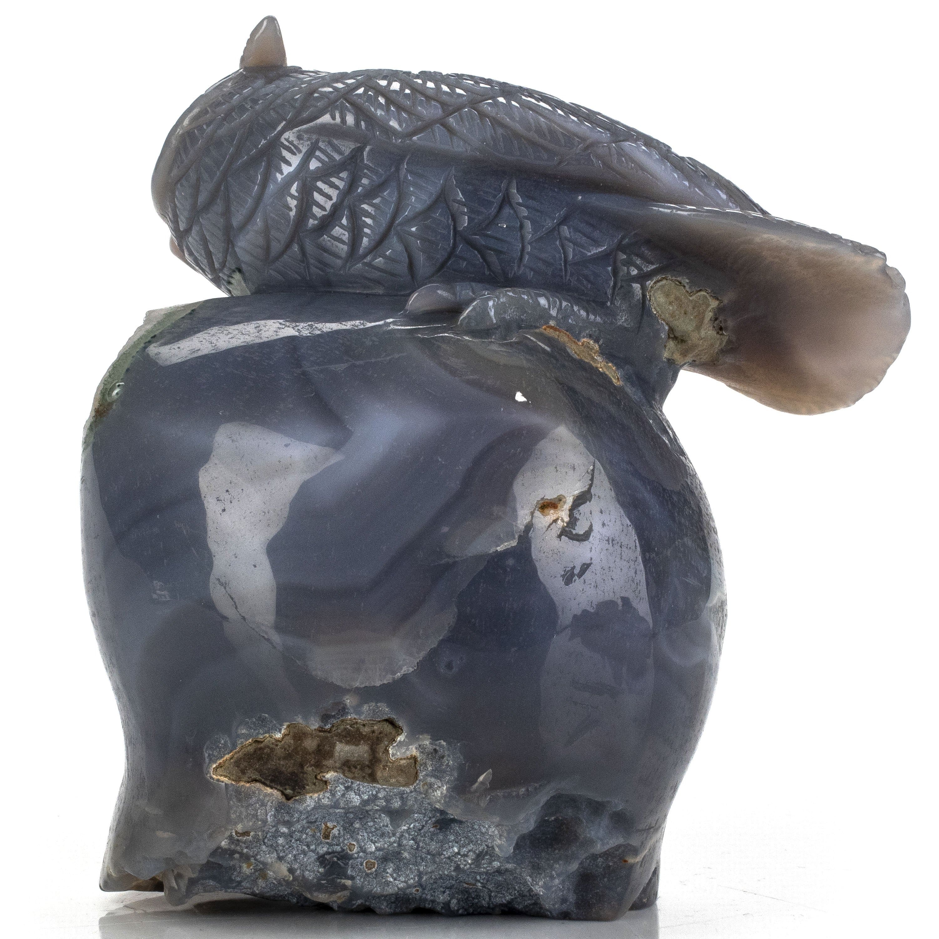Kalifano Gemstone Carvings Natural Brazilian Blue Lace Agate Owl Animal Carving - 5.1 in CV483.001