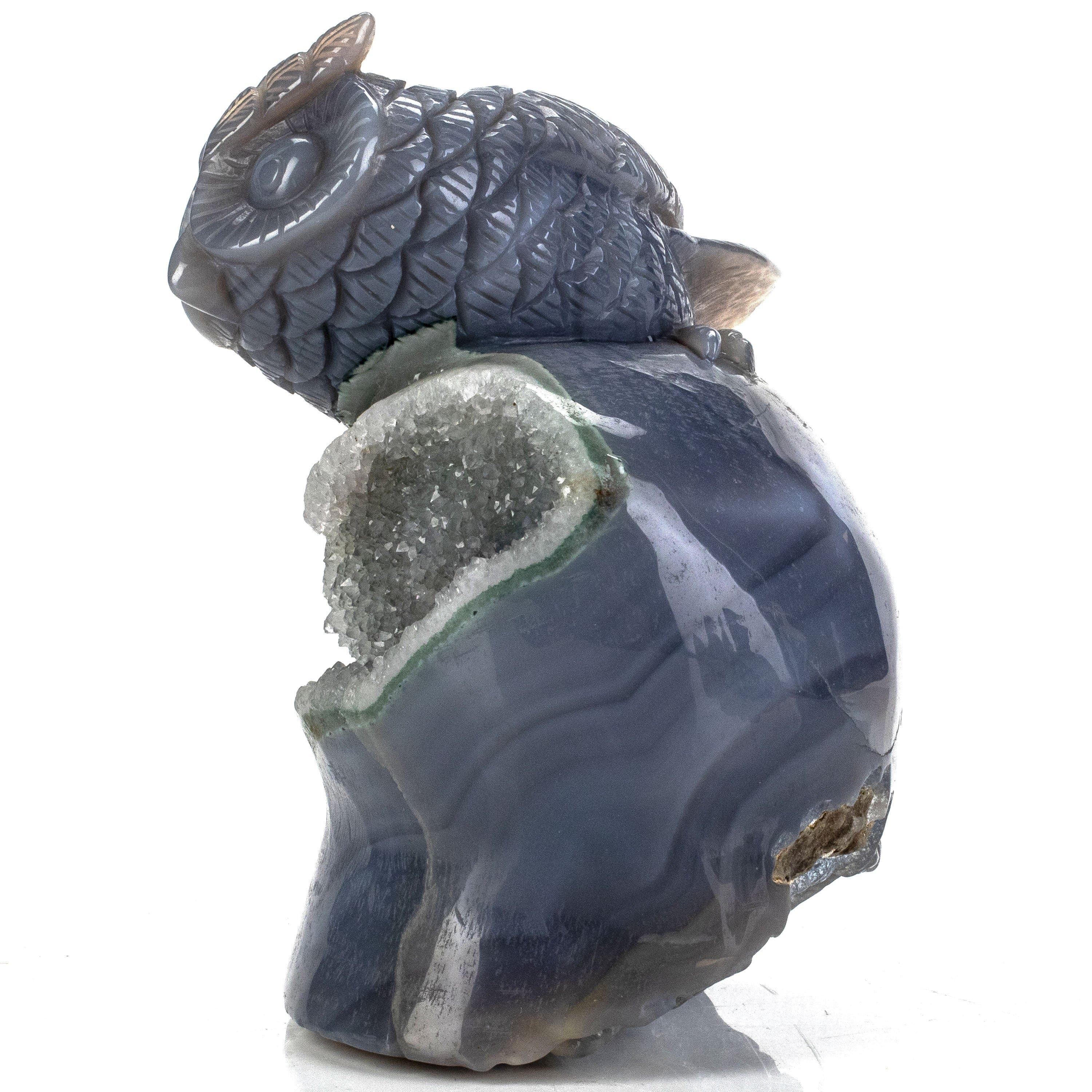 Kalifano Gemstone Carvings Natural Brazilian Blue Lace Agate Owl Animal Carving - 5.1 in CV483.001