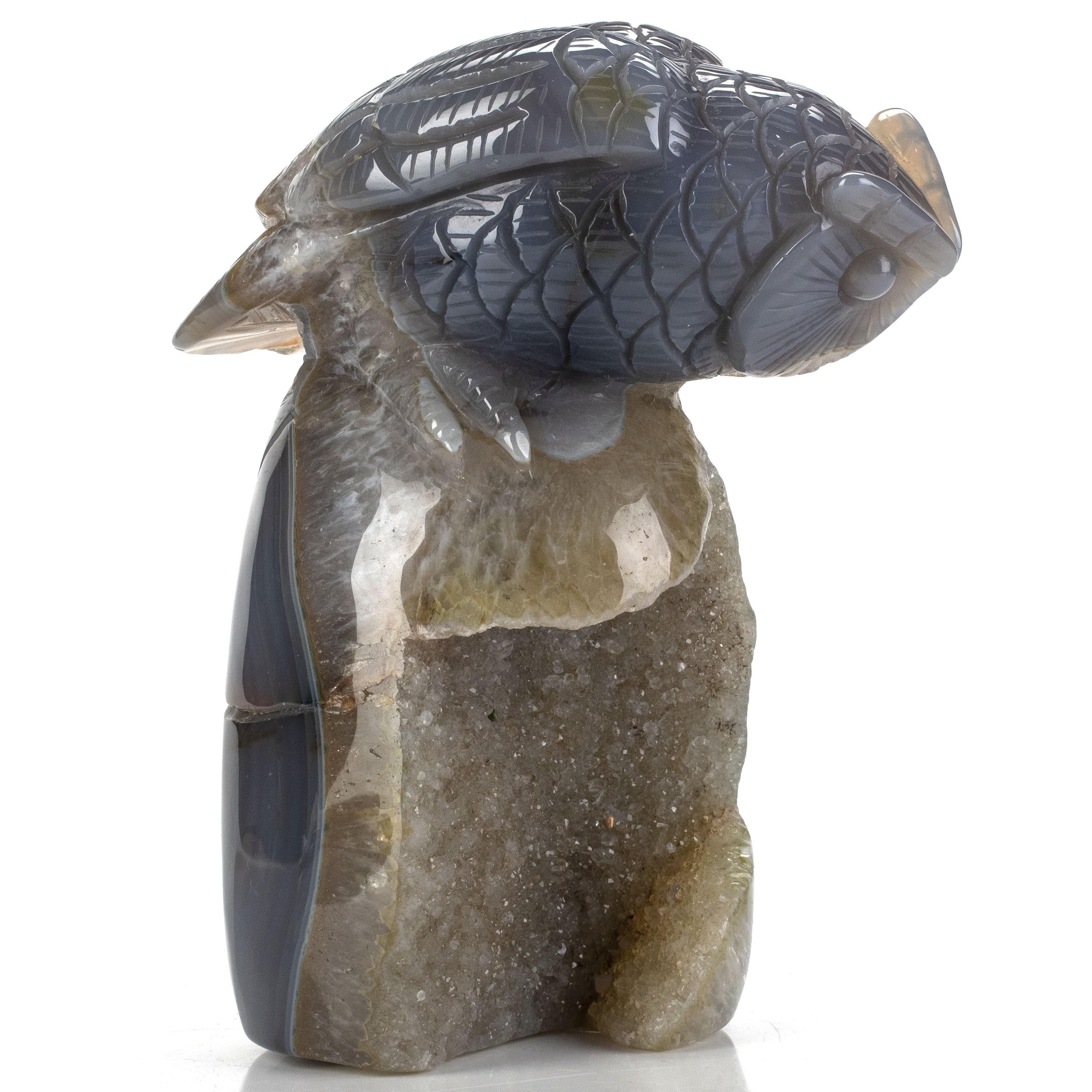 Kalifano Gemstone Carvings Natural Brazilian Blue Lace Agate Owl Animal Carving - 5.6 in CV372.001