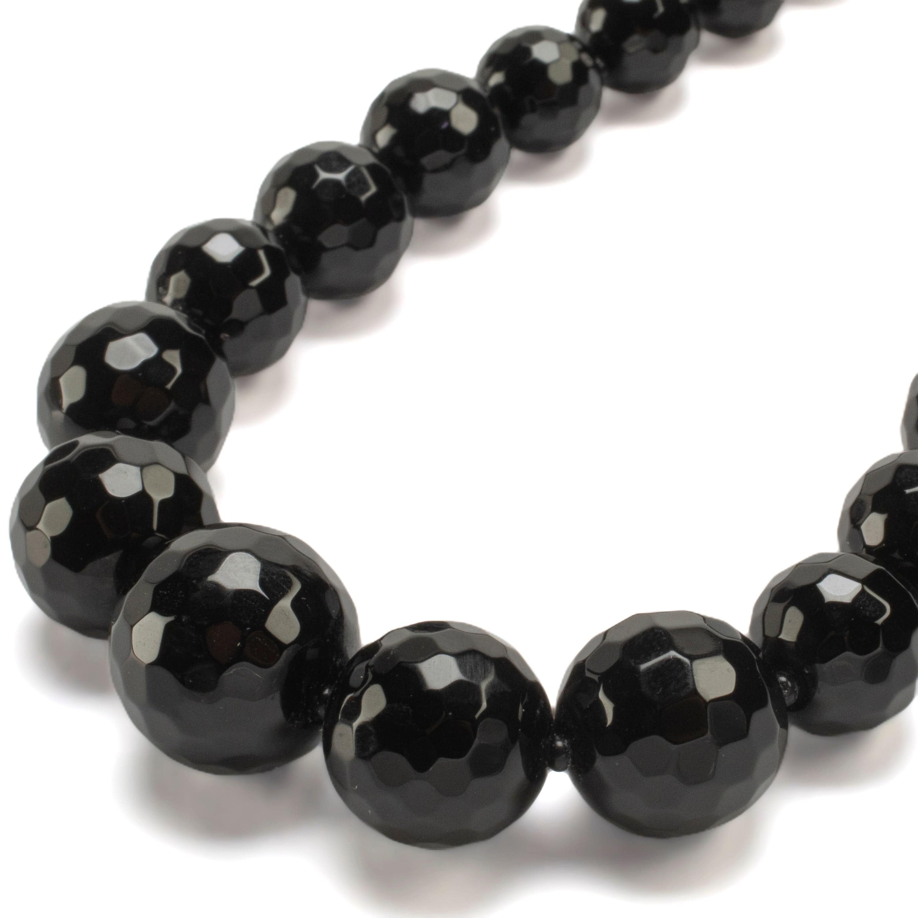 KALIFANO Gemstone Necklaces Black Agate Beads Gemstone Necklace GOLD-NGP-016