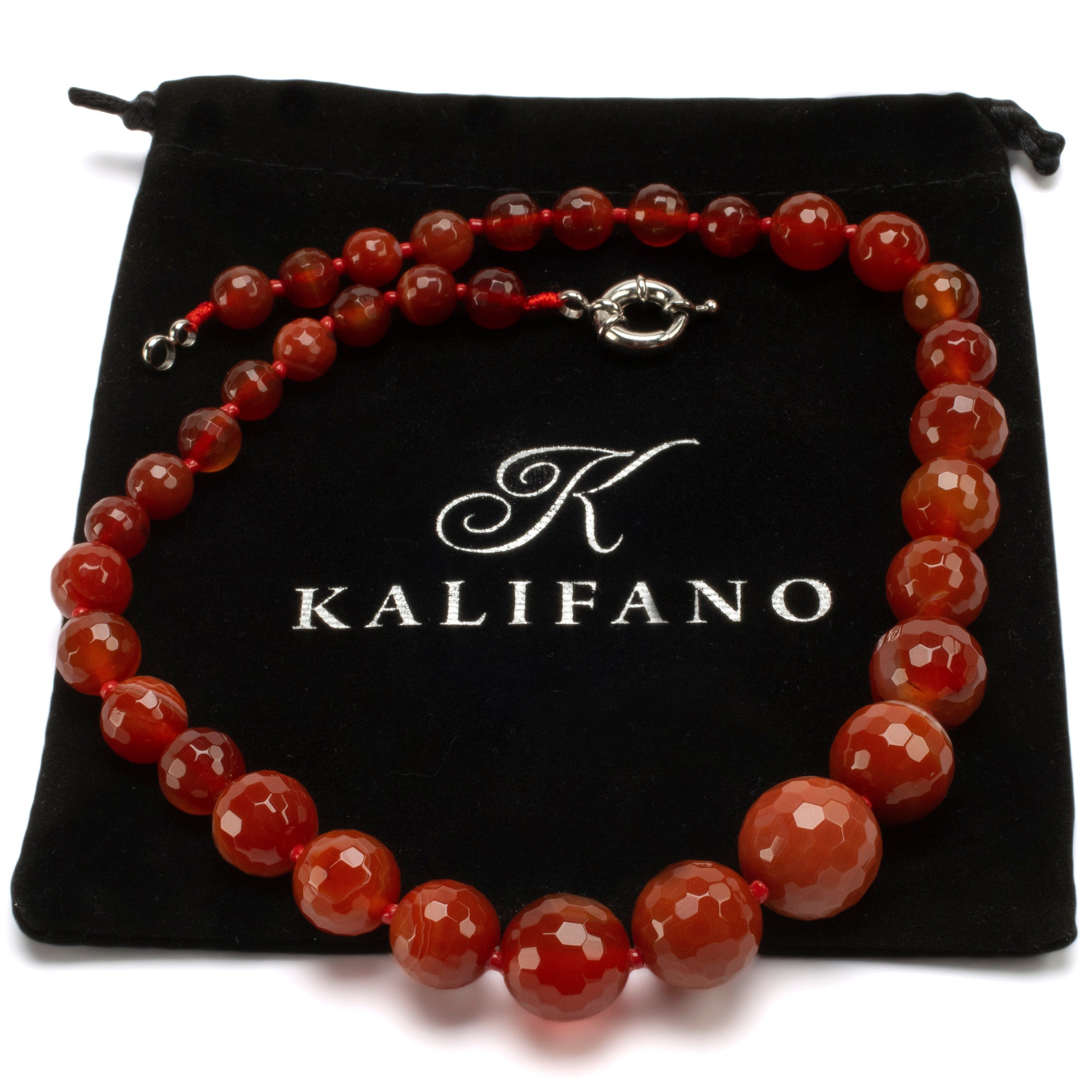 KALIFANO Gemstone Necklaces Faceted Carnelian Beads Gemstone Necklace GOLD-NGP-018