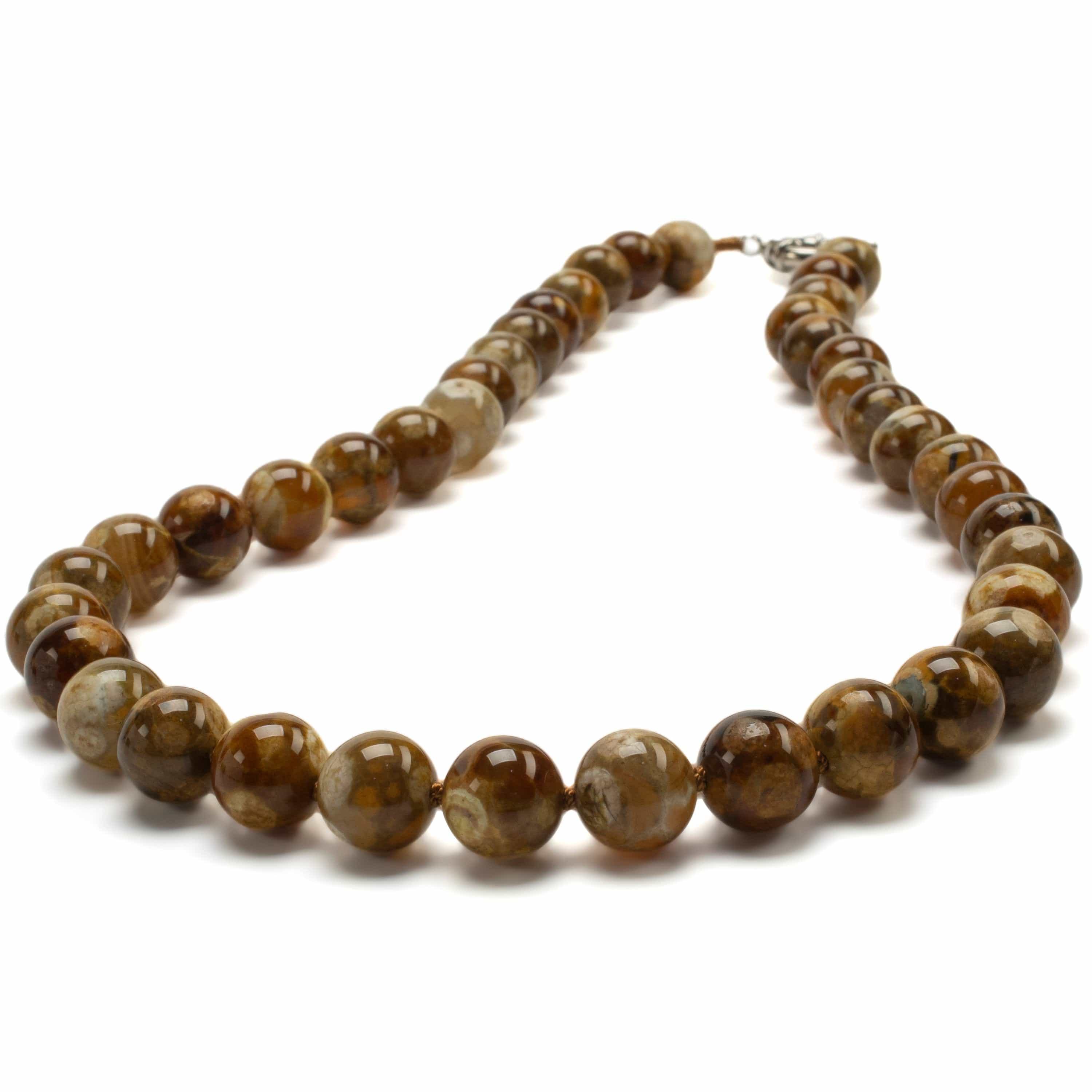 KALIFANO Gemstone Necklaces Leopard Skin Agate Beads Gemstone Necklace GOLD-NGP-013