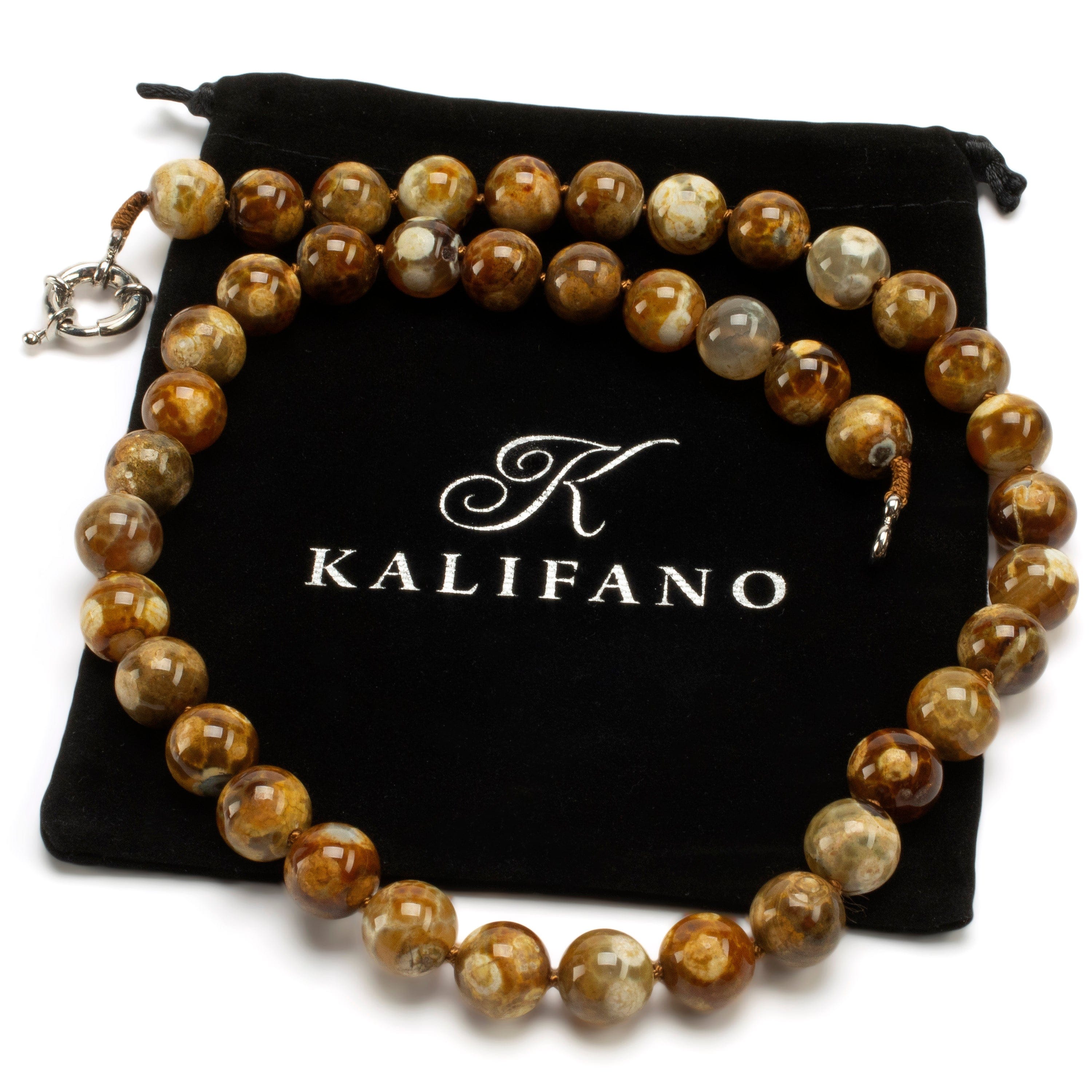 KALIFANO Gemstone Necklaces Leopard Skin Agate Beads Gemstone Necklace GOLD-NGP-013
