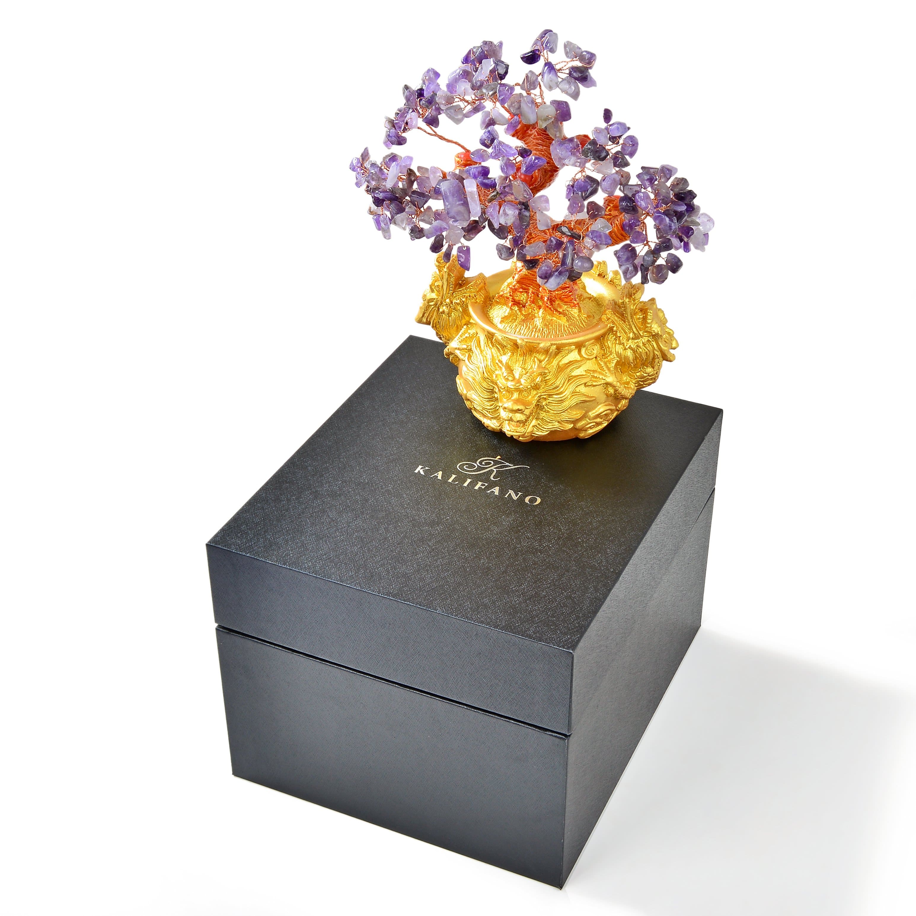 Kalifano Gemstone Trees Amethyst Natural Gemstone Tree of Life with Dragon Base K940DB-AM
