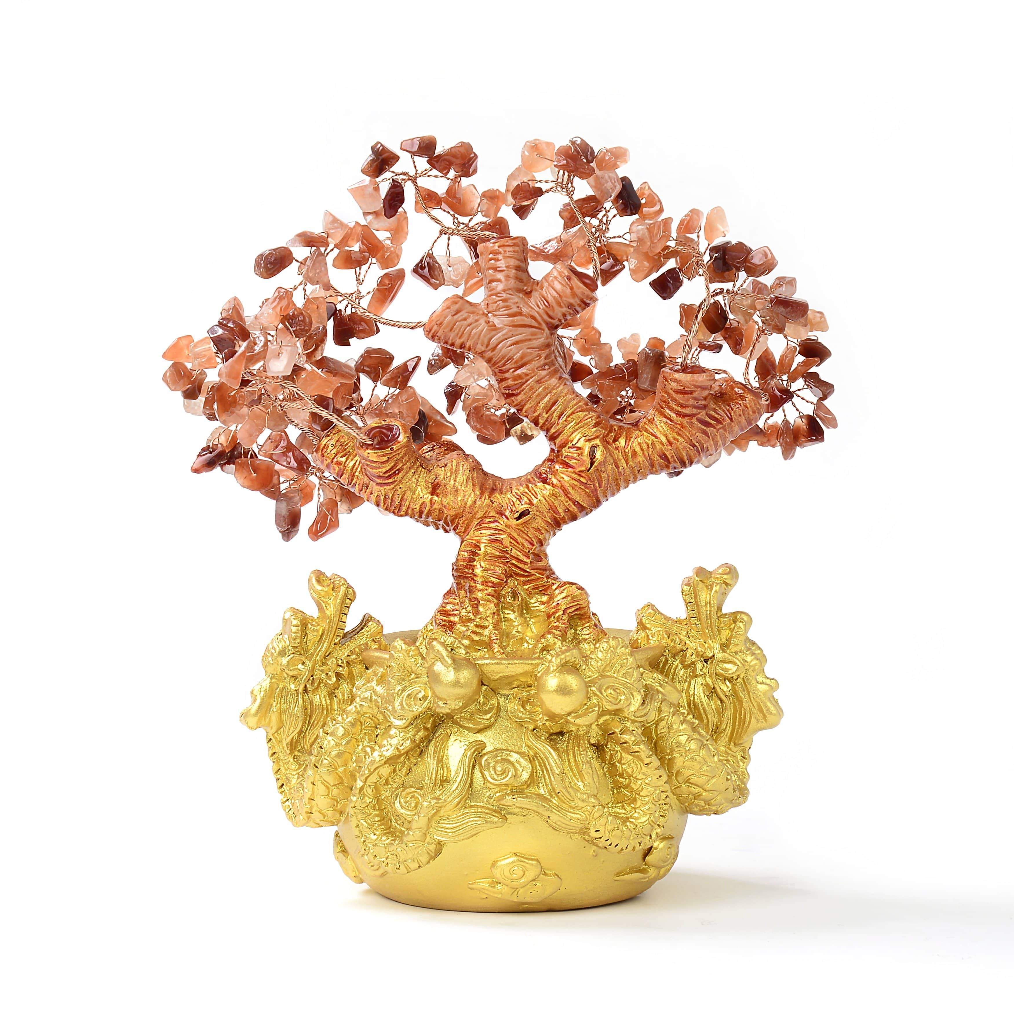 Kalifano Gemstone Trees Carnelian Natural Gemstone Tree of Life with Dragon Base K940DB-CR
