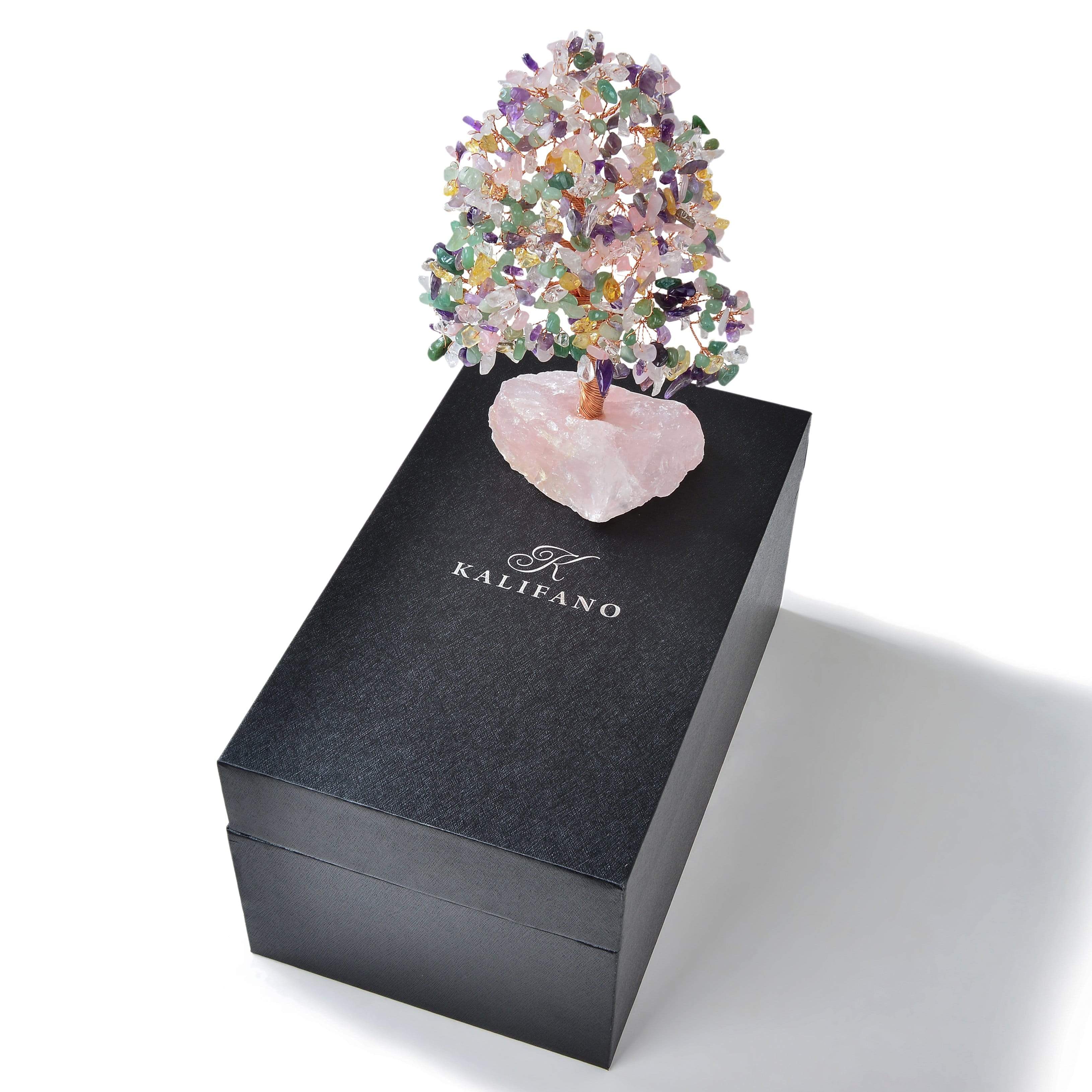 Kalifano Gemstone Trees Multi-Gemstone Tree of Life on Rose Quartz Base with 414 Natural Stones K965R-MT
