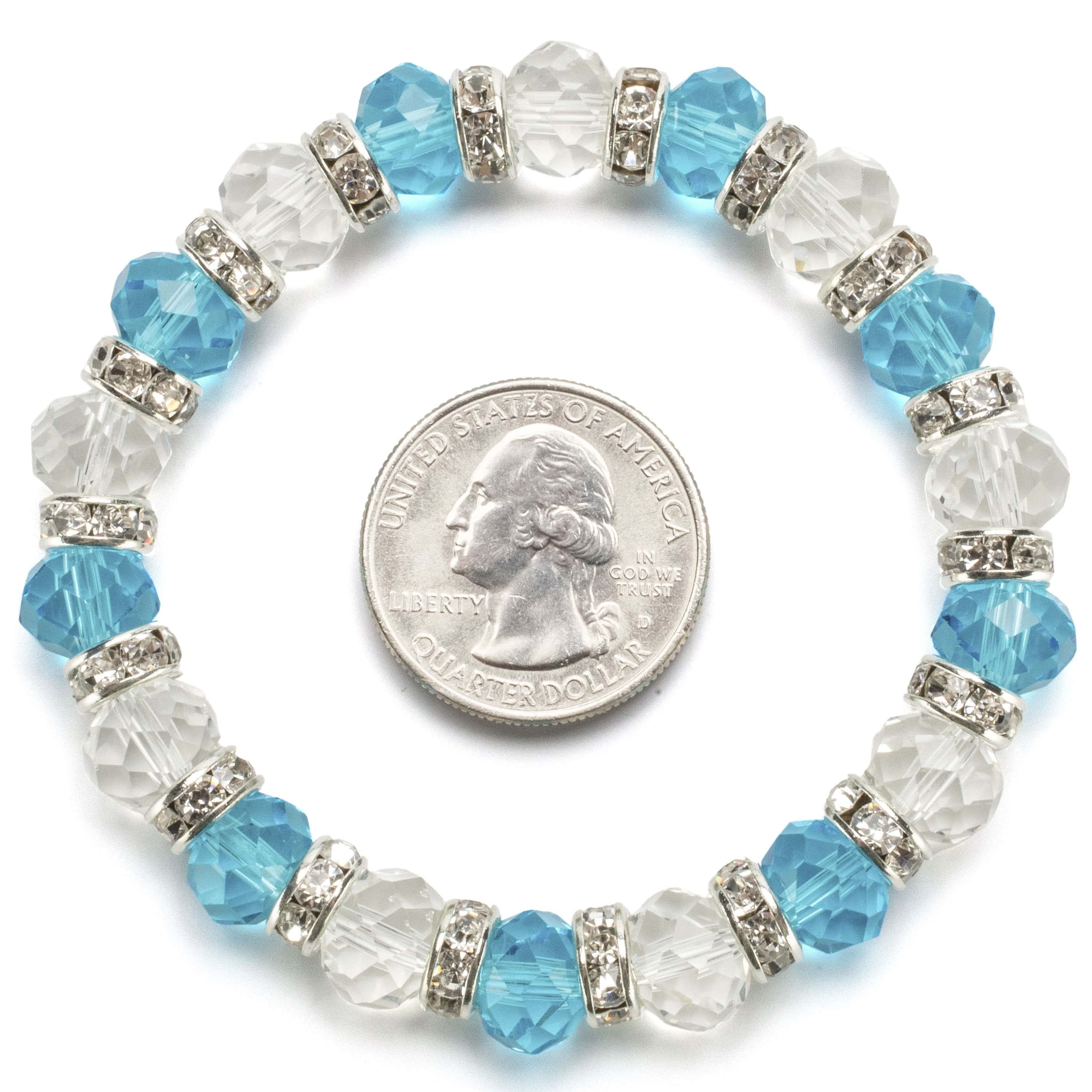 Kalifano Gorgeous Glass Jewelry Multi-Colored Gorgeous Glass Bracelet with Cubic Zirconia Crystals BLUE-BGG-19