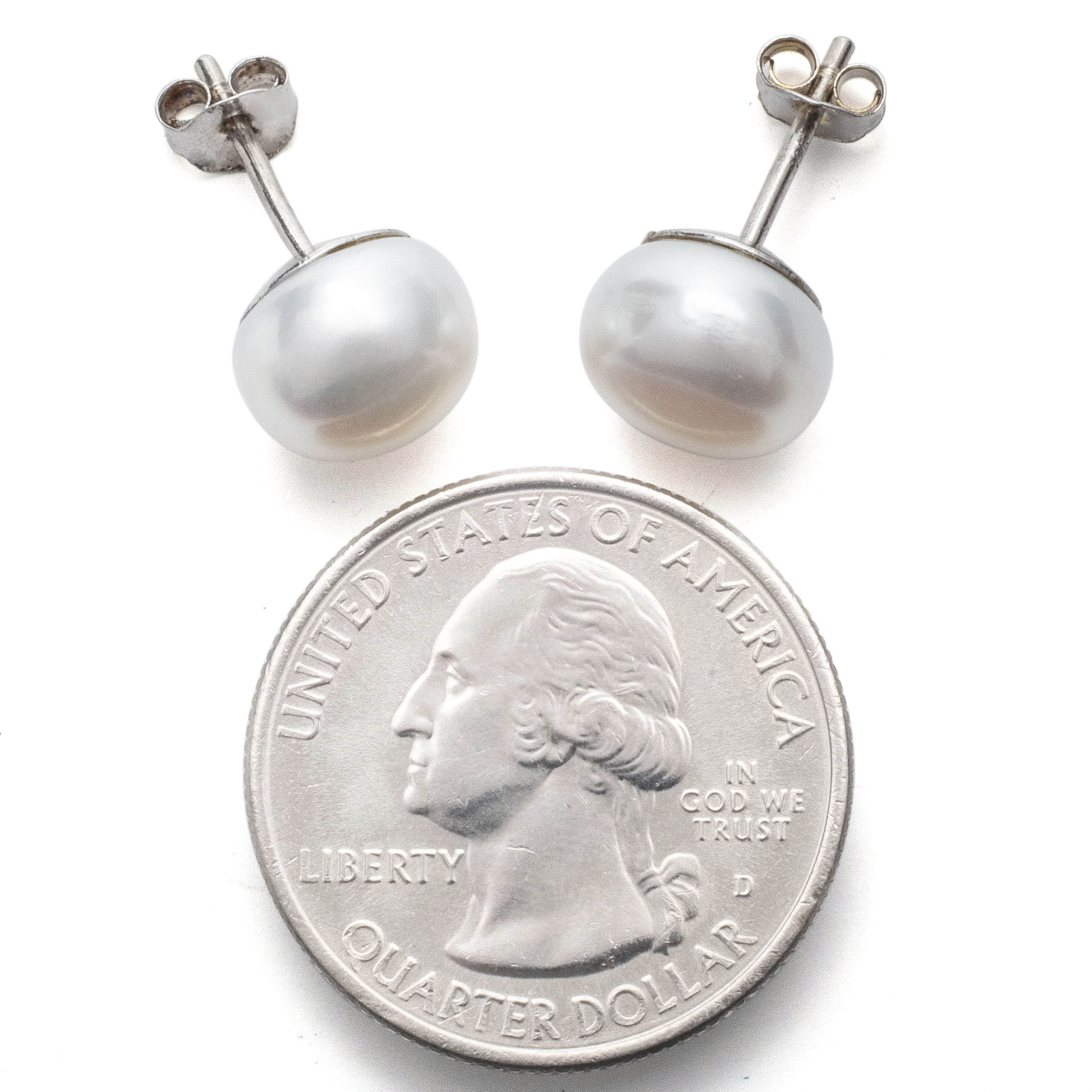 Kalifano Jewelry BLUE-EAR - Sterling Silver & Genuine 11-12 mm Pearl Stud Earrings BLUE-EAR