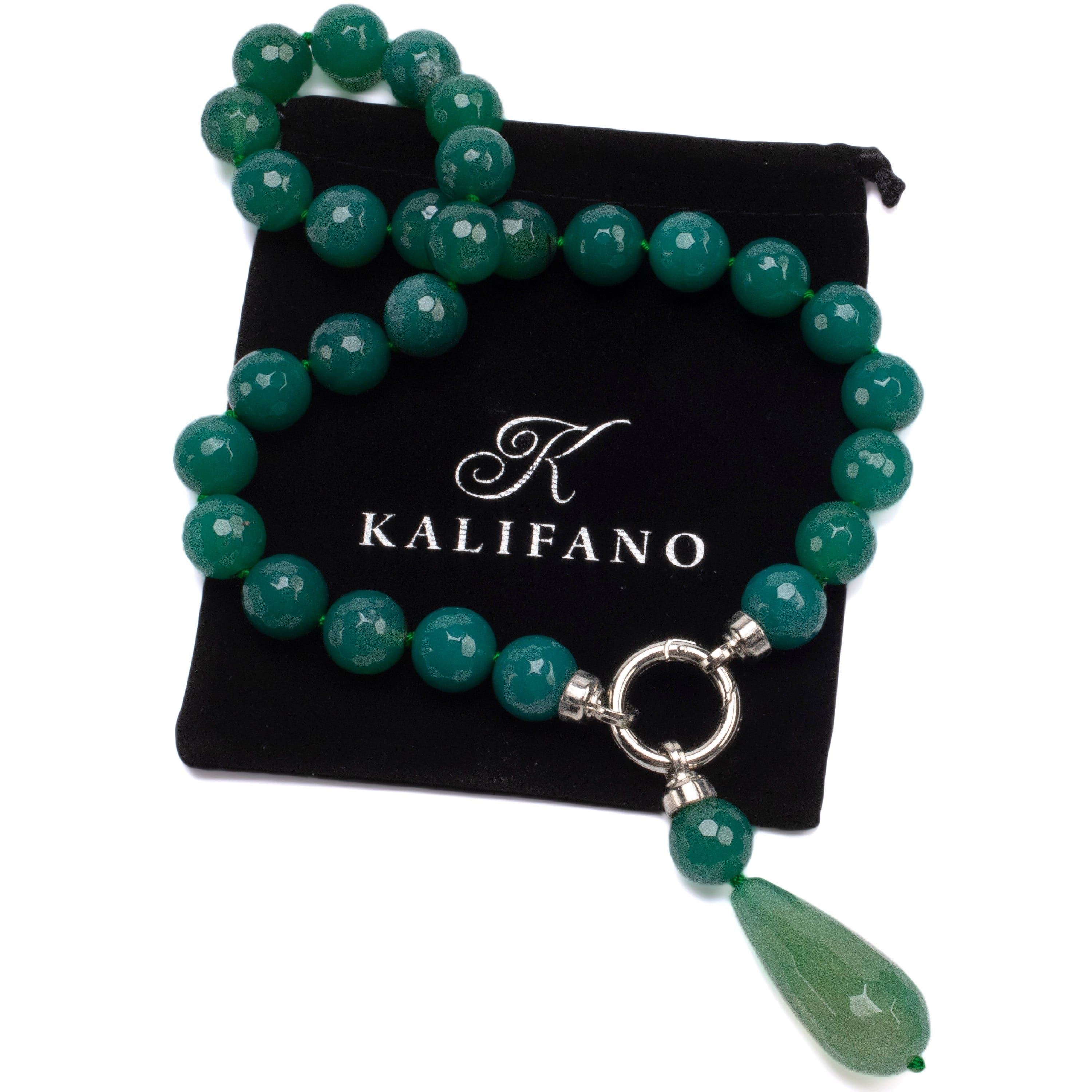 Kalifano Jewelry PLAT-NGP-BA4 - Drop Green Brazilian Agate Necklace PLAT-NGP-BA4