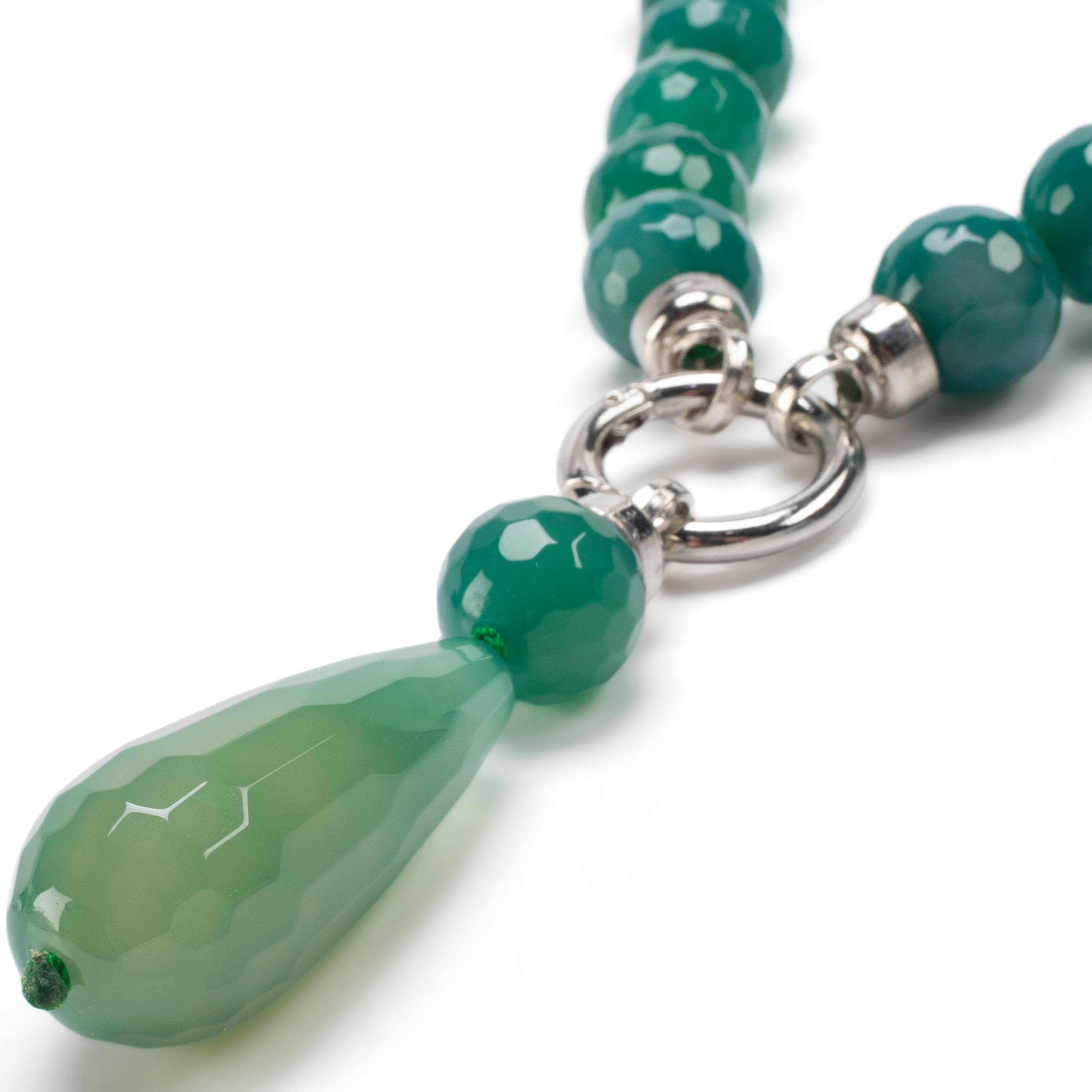 Kalifano Jewelry PLAT-NGP-BA4 - Drop Green Brazilian Agate Necklace PLAT-NGP-BA4