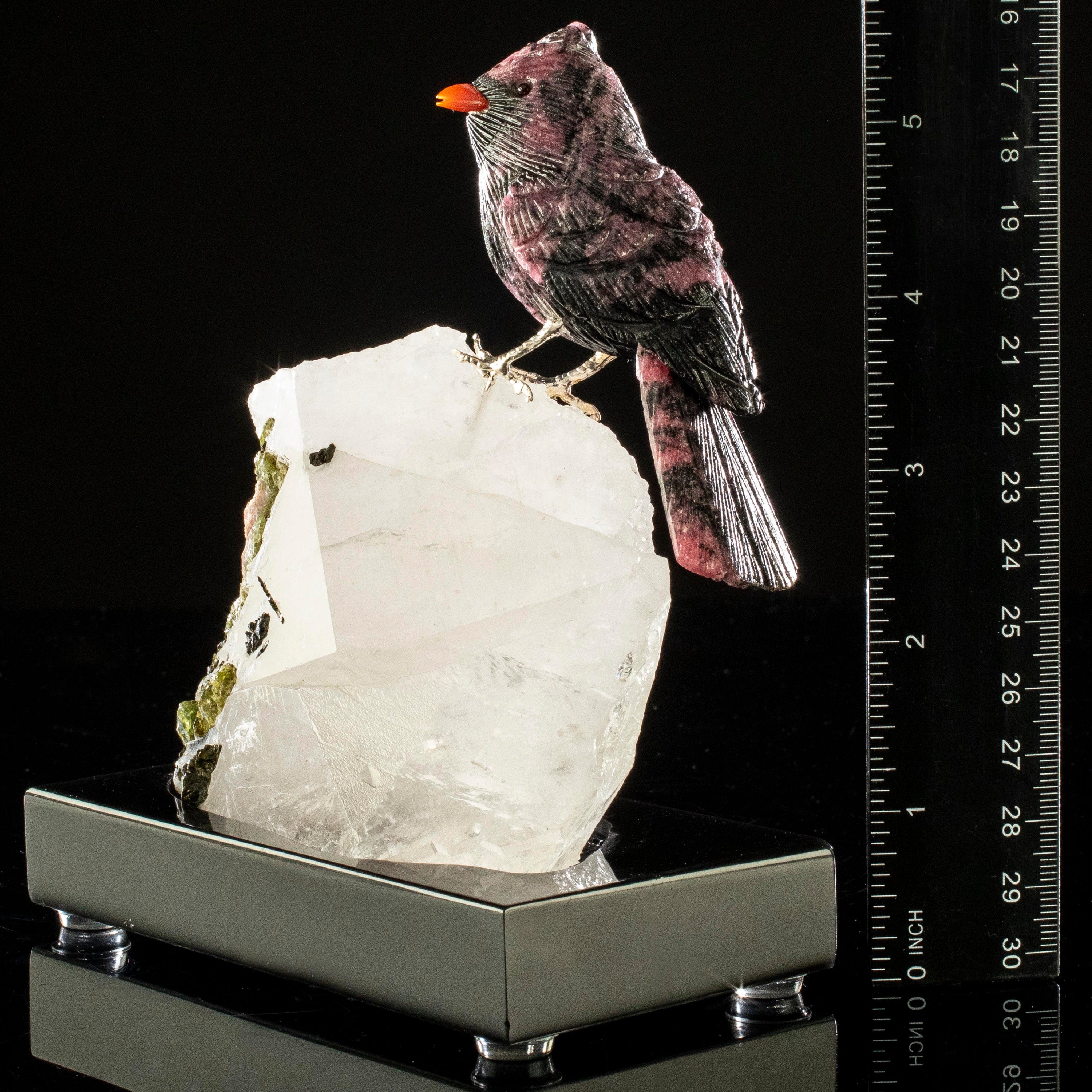 Kalifano Love Birds Carvings Rhodonite Cardinal Love Birds Carving on Watermelon Tourmaline Base LB.A123.007