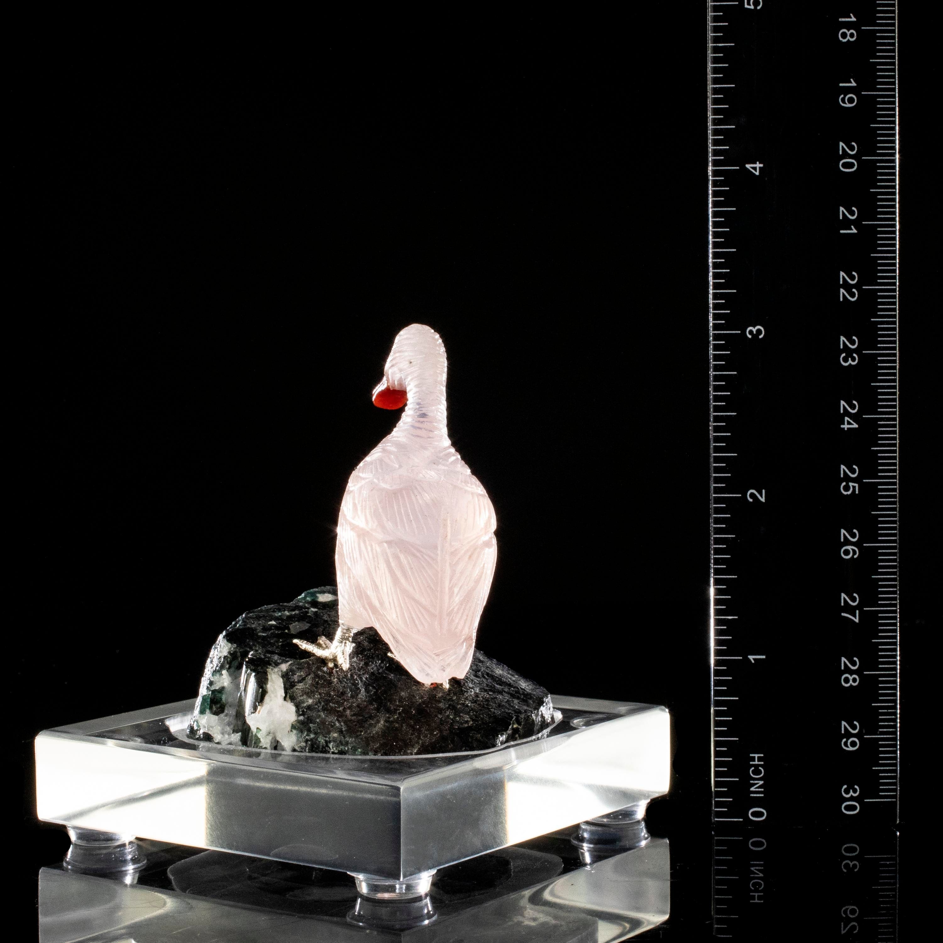 Kalifano Love Birds Carvings Rose Quartz Duck Love Birds Carving on Tourmaline Base LB.D114.007