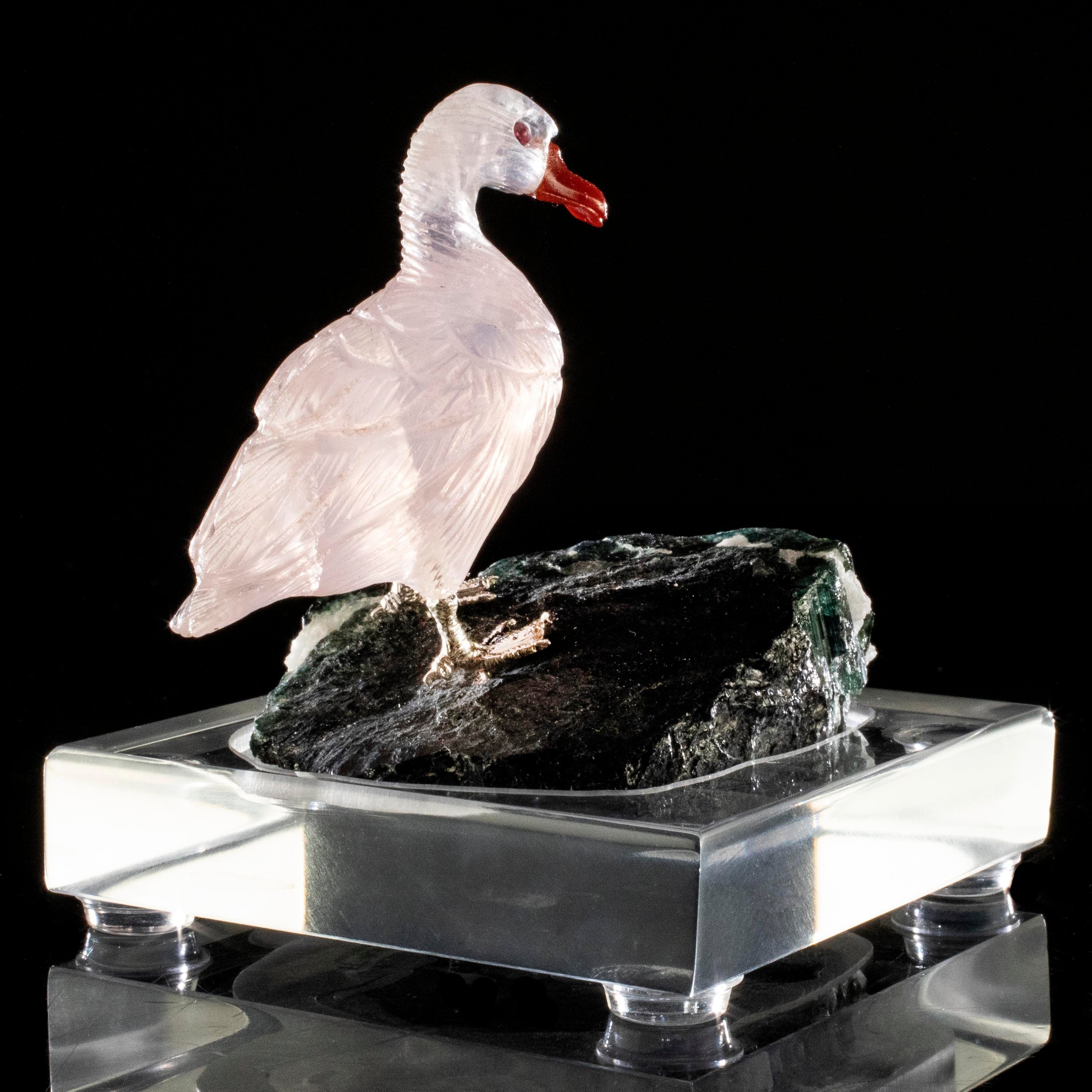 Kalifano Love Birds Carvings Rose Quartz Duck Love Birds Carving on Tourmaline Base LB.D114.007