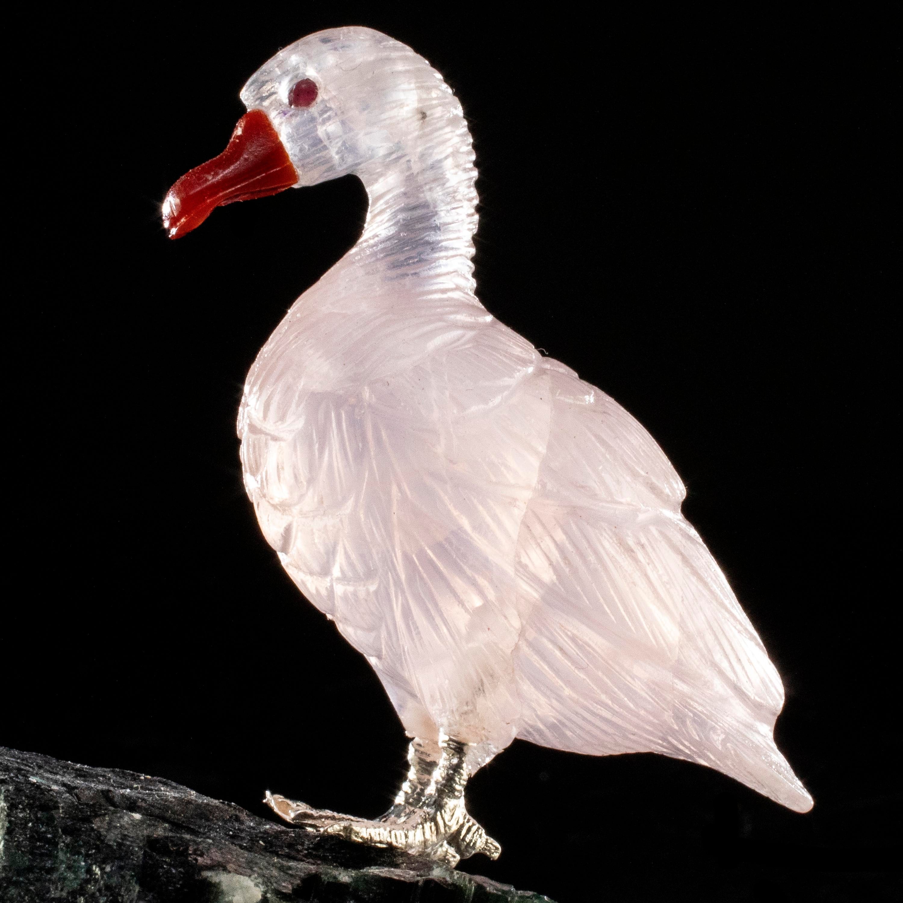 Kalifano Love Birds Carvings Rose Quartz Duck Love Birds Carving on Tourmaline Base LB.D114.007