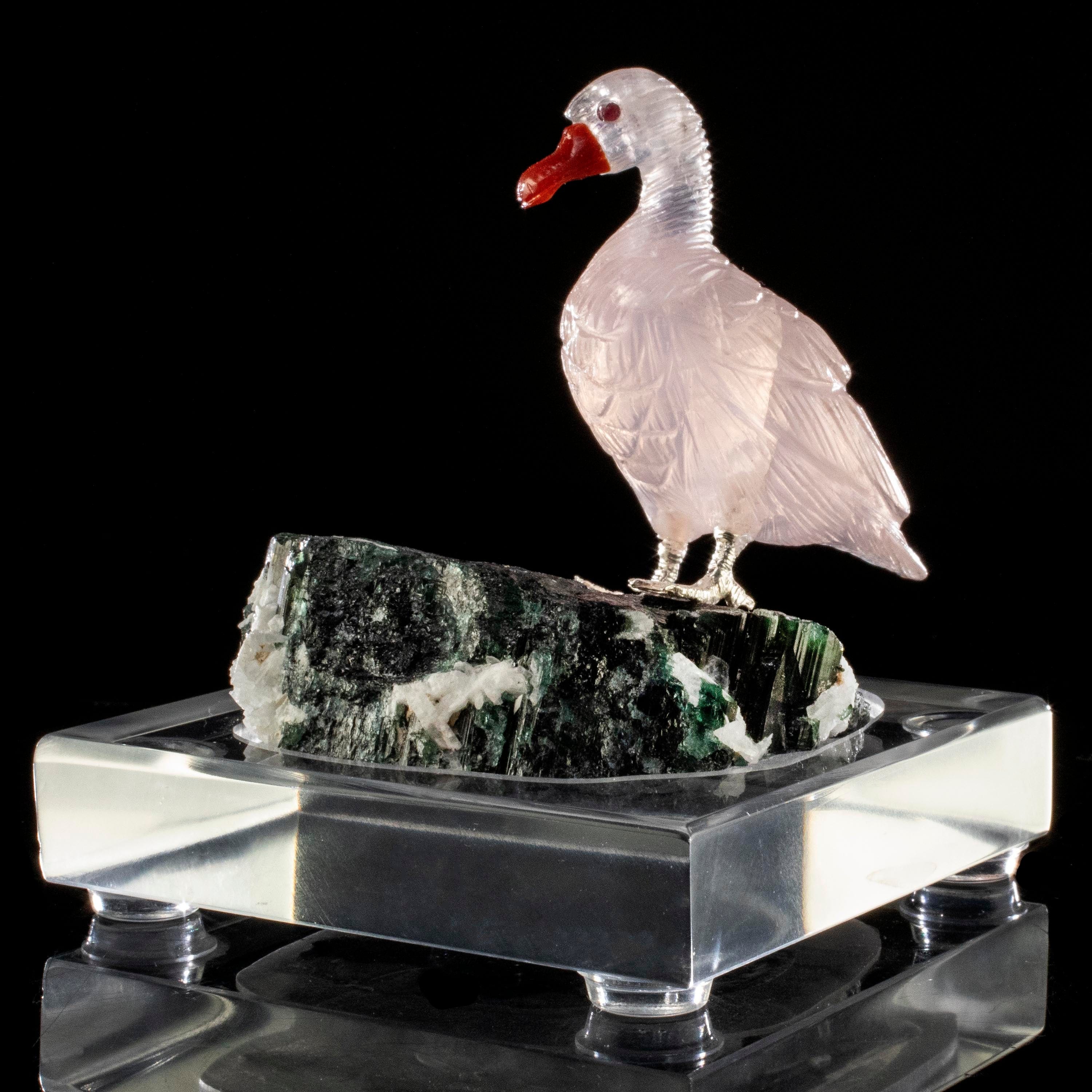 Kalifano Love Birds Carvings Rose Quartz Duck Love Birds Carving on Tourmaline Base LB.D114.007