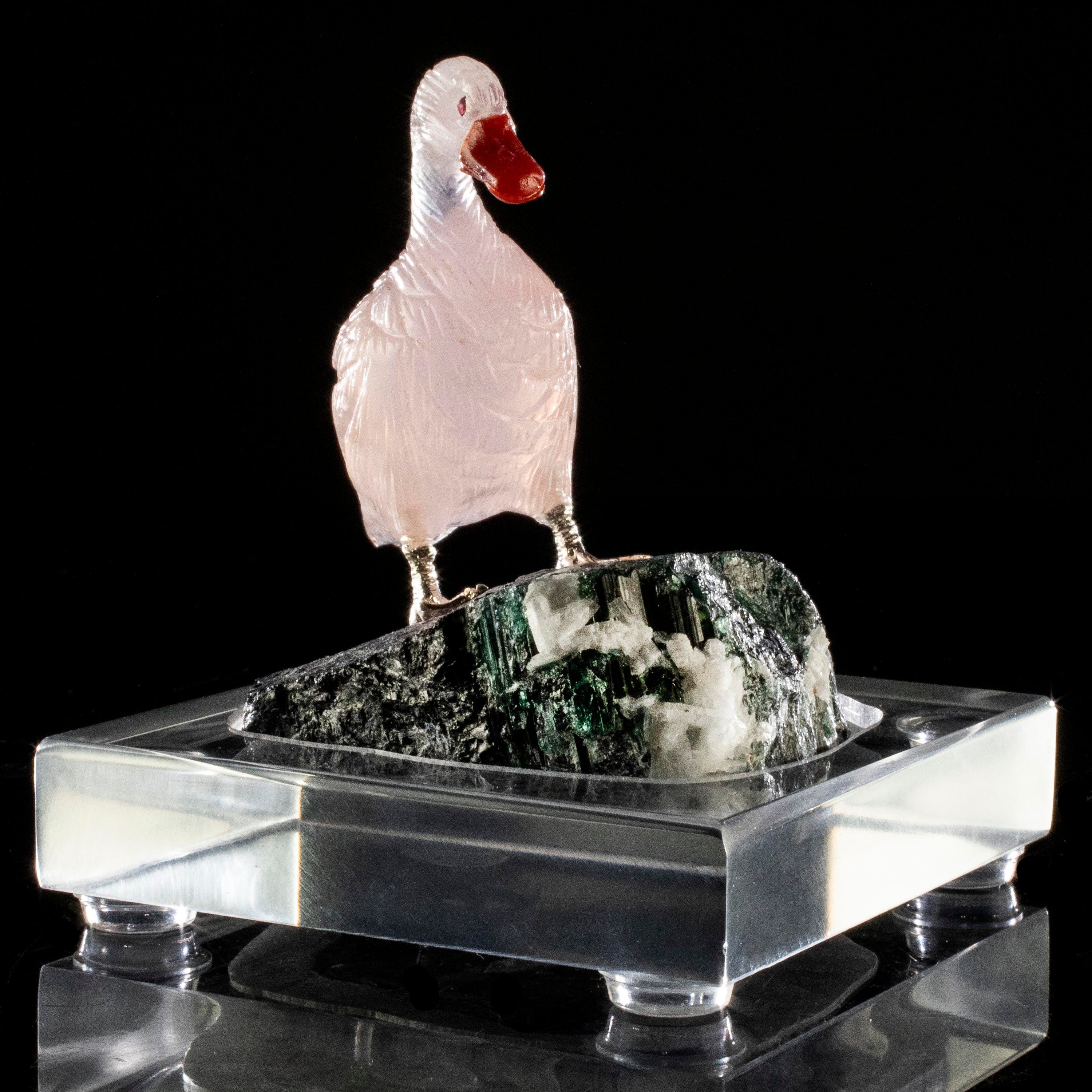 Kalifano Love Birds Carvings Rose Quartz Duck Love Birds Carving on Tourmaline Base LB.D114.007
