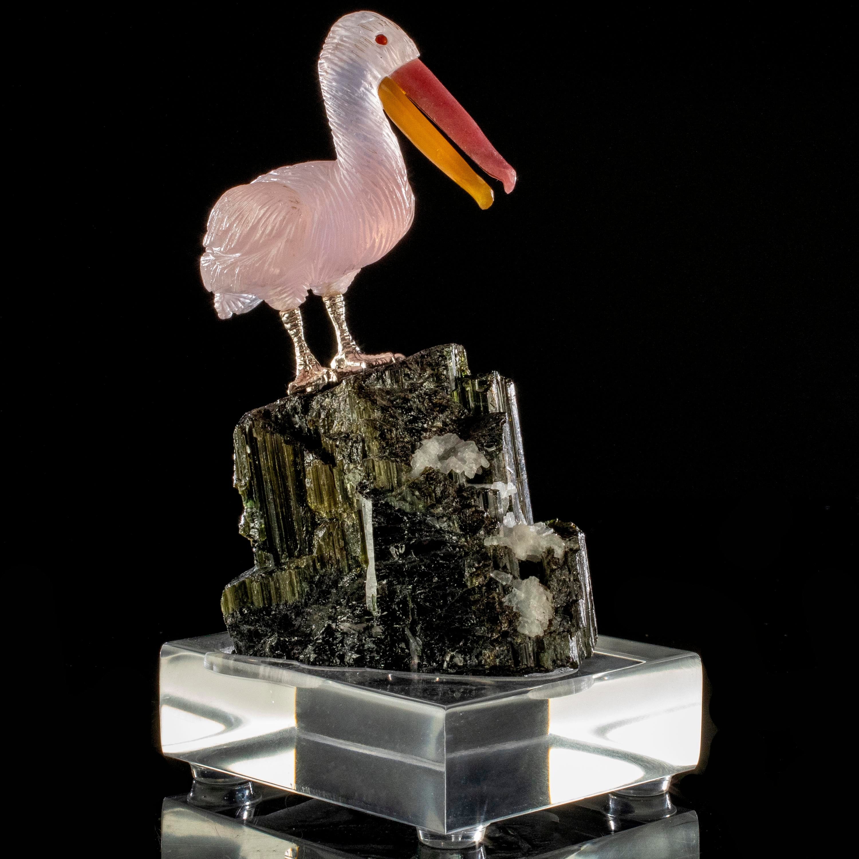 Kalifano Love Birds Carvings Rose Quartz Pelican Love Birds Carving on Black Tourmaline Base LB.A126.001