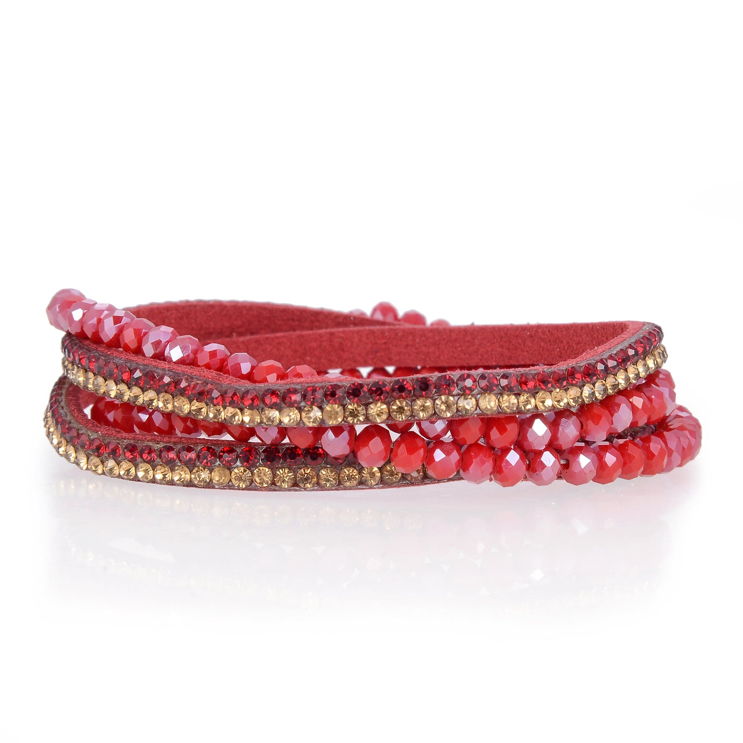 Kalifano Multiwrap Bracelets Long Strand Diamond Red Bracelet with Magnetic Clasp BMW-30-RD