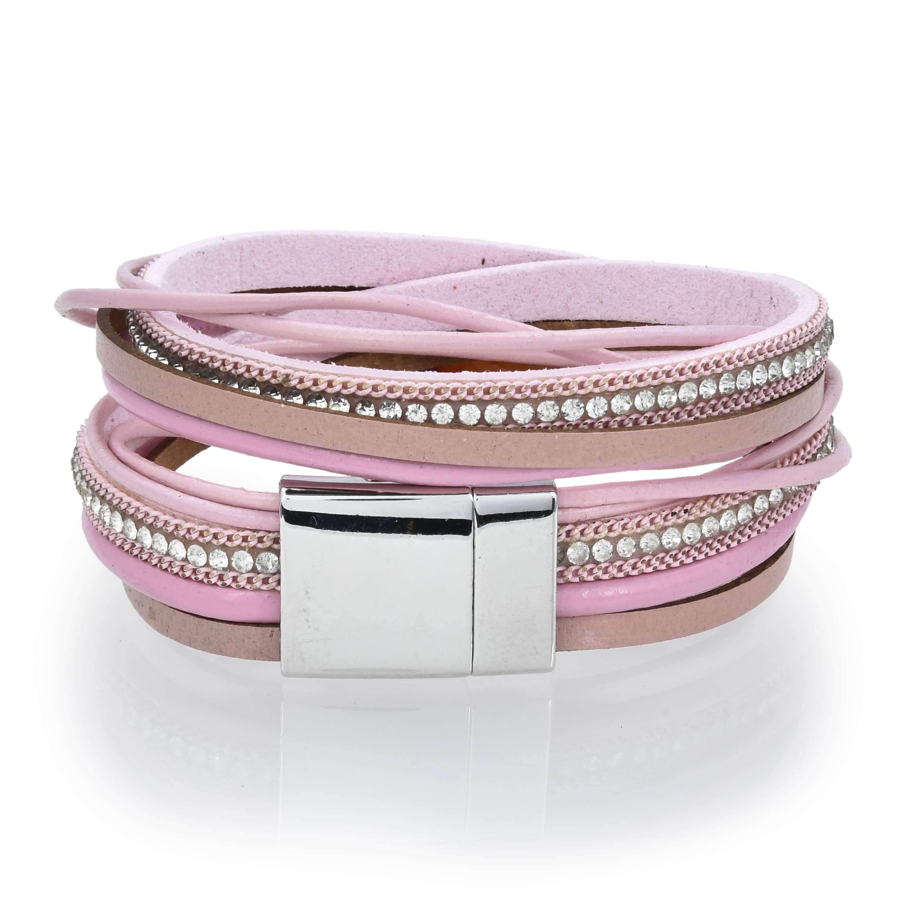 Kalifano Multiwrap Bracelets Multiple Strand Bracelet Quartz Gemstone Pink With Magnetic Clasp BMW-26-PK