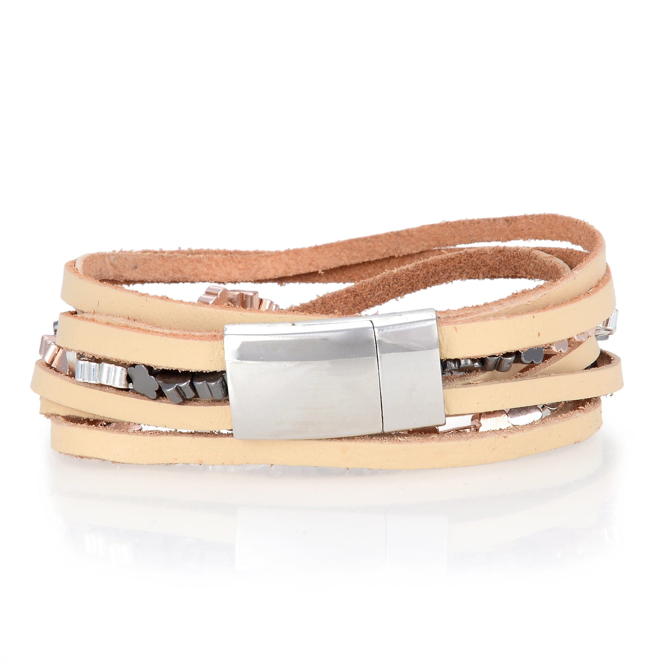 Kalifano Multiwrap Bracelets Multiple Strand Bracelet with Gold Leather and Magnetic Clasp BMW-33-GD