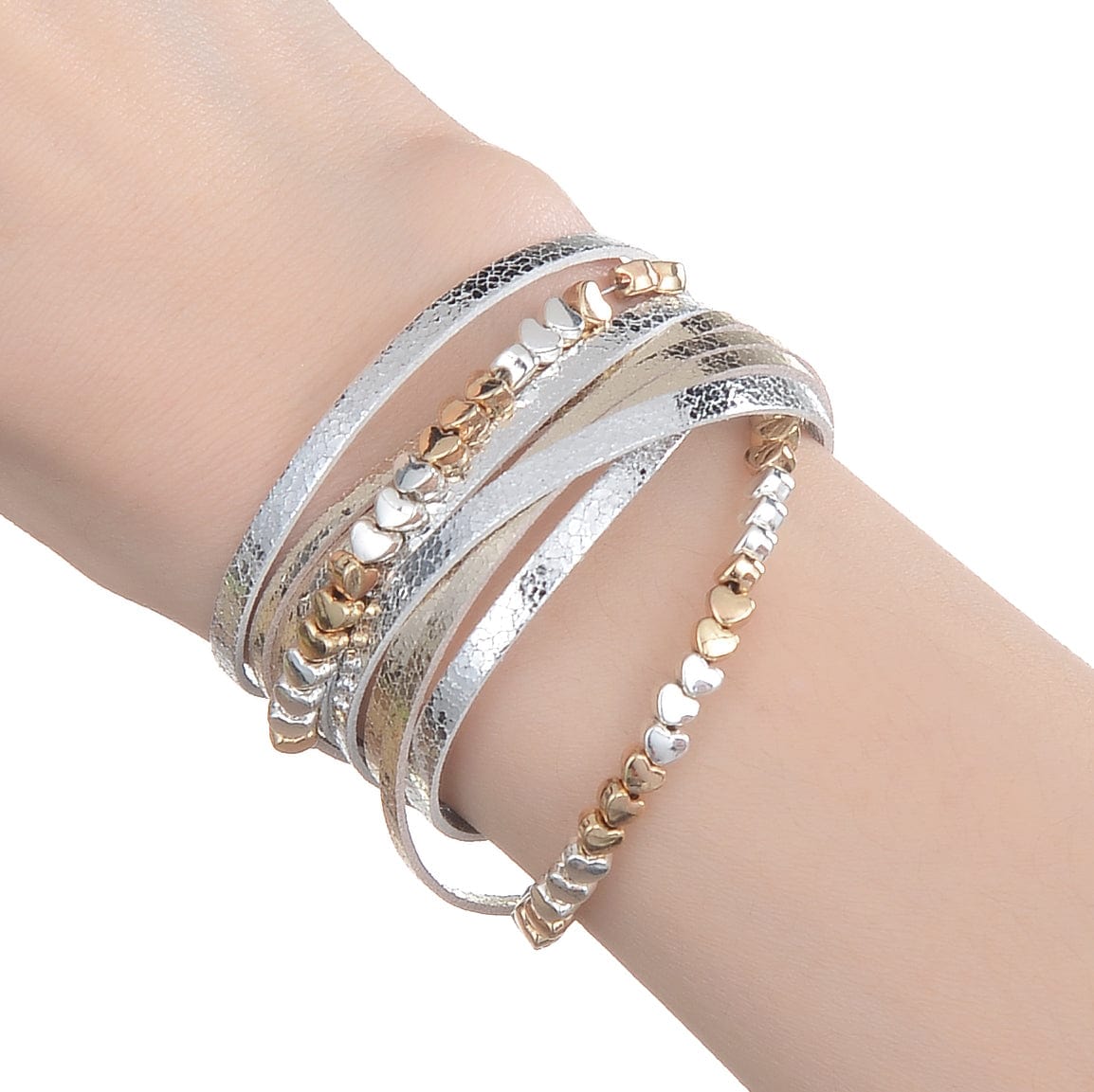 Kalifano Multiwrap Bracelets Multiple Strand Bracelet with GOLD Leather and Magnetic Clasp BMW-34-GD
