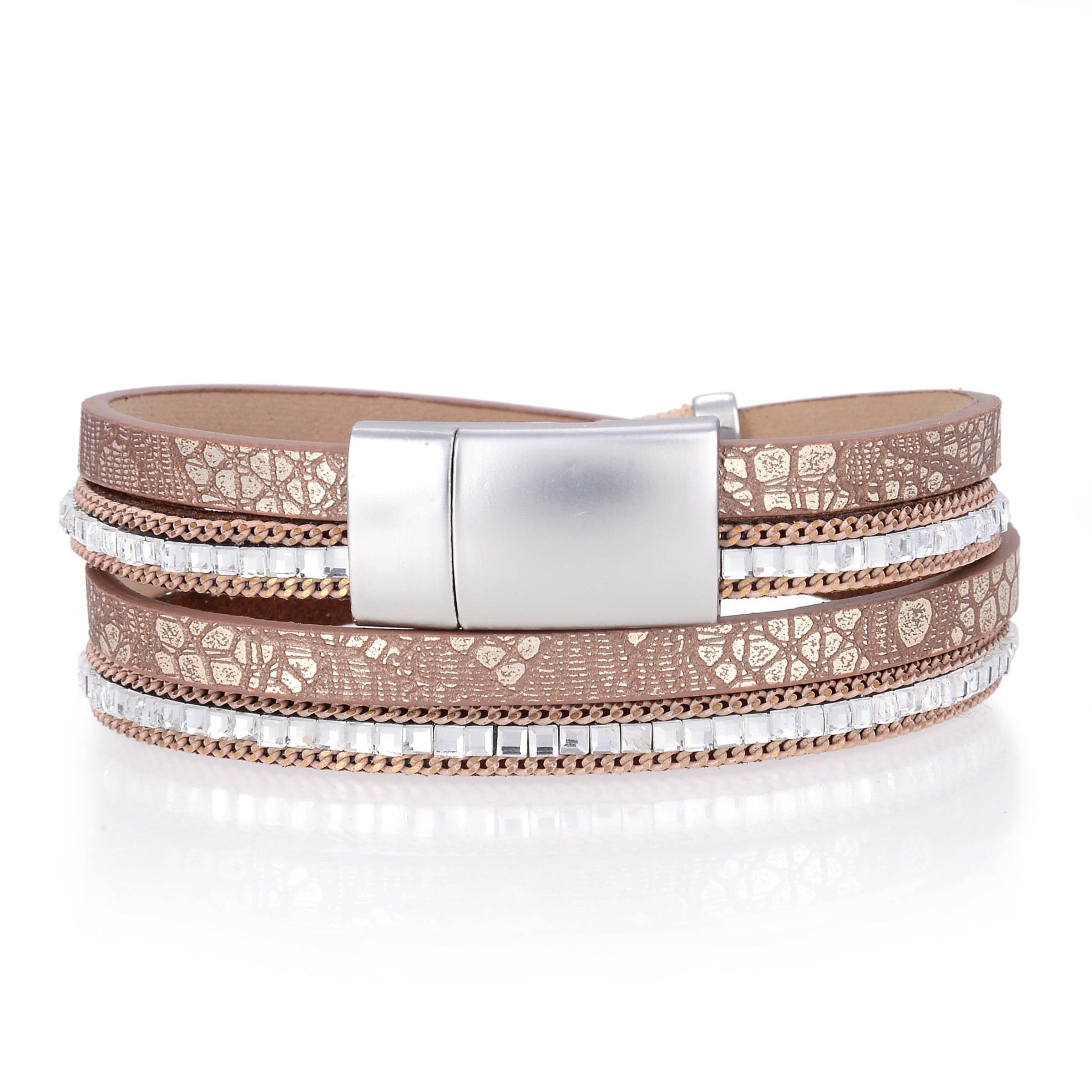 Kalifano Multiwrap Bracelets Multiple Strand Brown Bracelet with Natural Gemstone and Magnetic Clasp BMW-31-BN