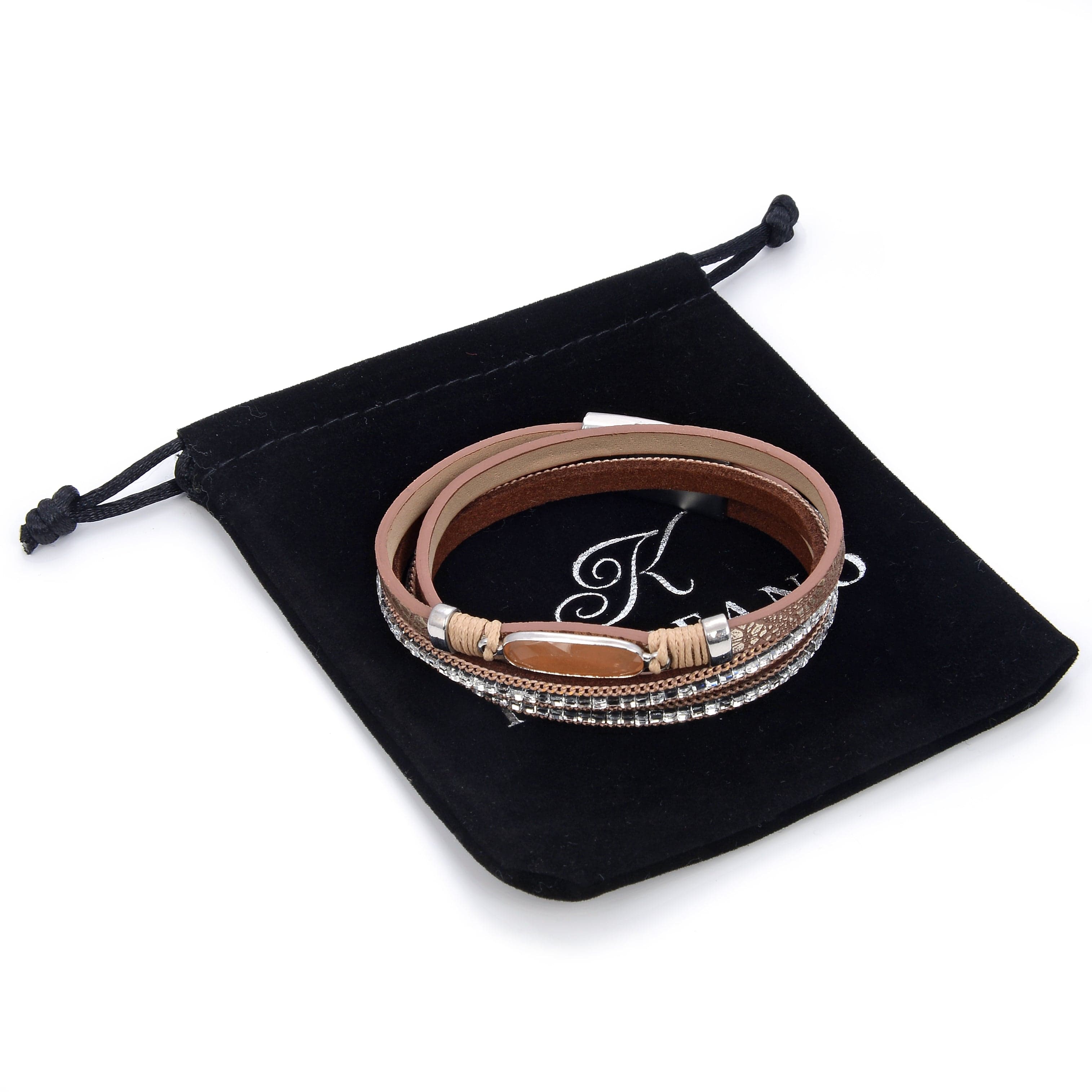 Kalifano Multiwrap Bracelets Multiple Strand Brown Bracelet with Natural Gemstone and Magnetic Clasp BMW-31-BN
