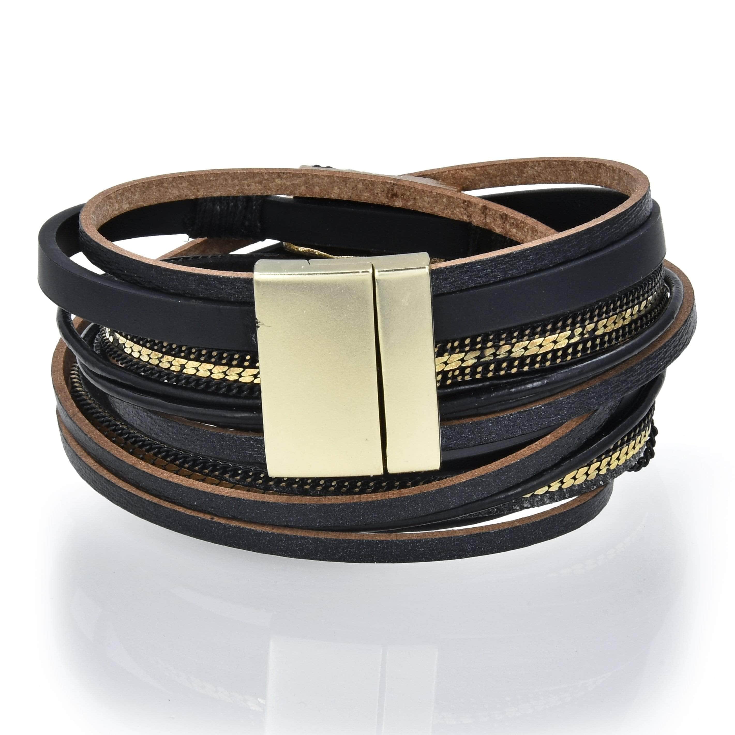 Kalifano Multiwrap Bracelets BMW-24-BK - Multiple Strand Geode Black Bracelet with Magnetic Clasp BMW-24-BK