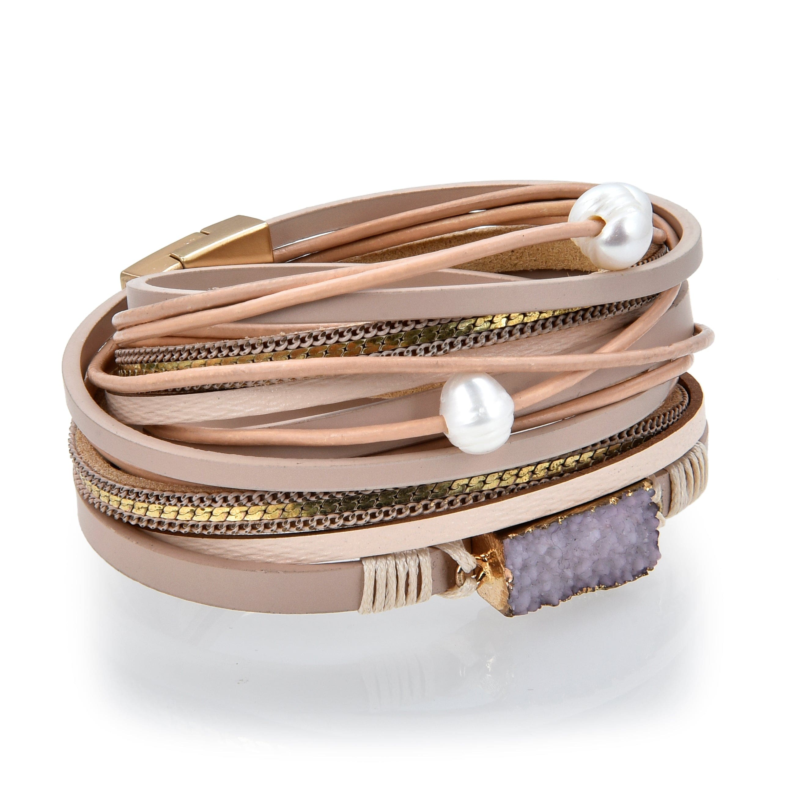 Kalifano Multiwrap Bracelets Multiple Strand Geode Brown Bracelet with Magnetic Clasp BMW-24-BN