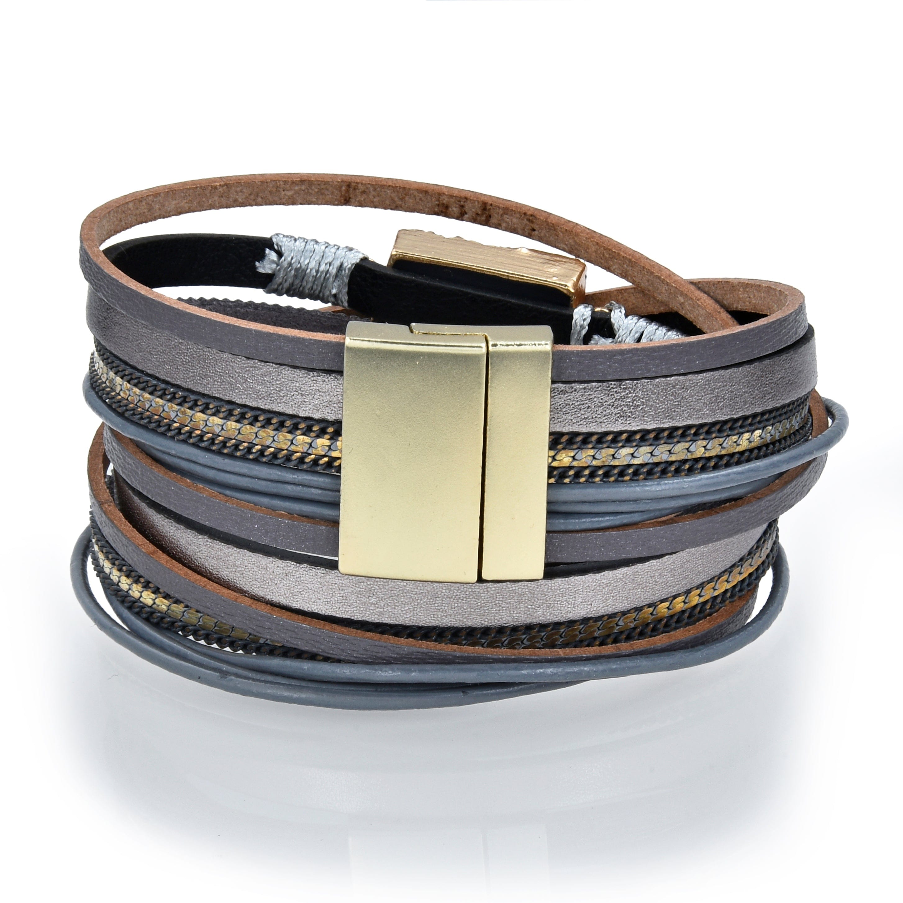 Kalifano Multiwrap Bracelets Multiple Strand Geode Dark Gray Bracelet with Magnetic Clasp BMW-24-GY2