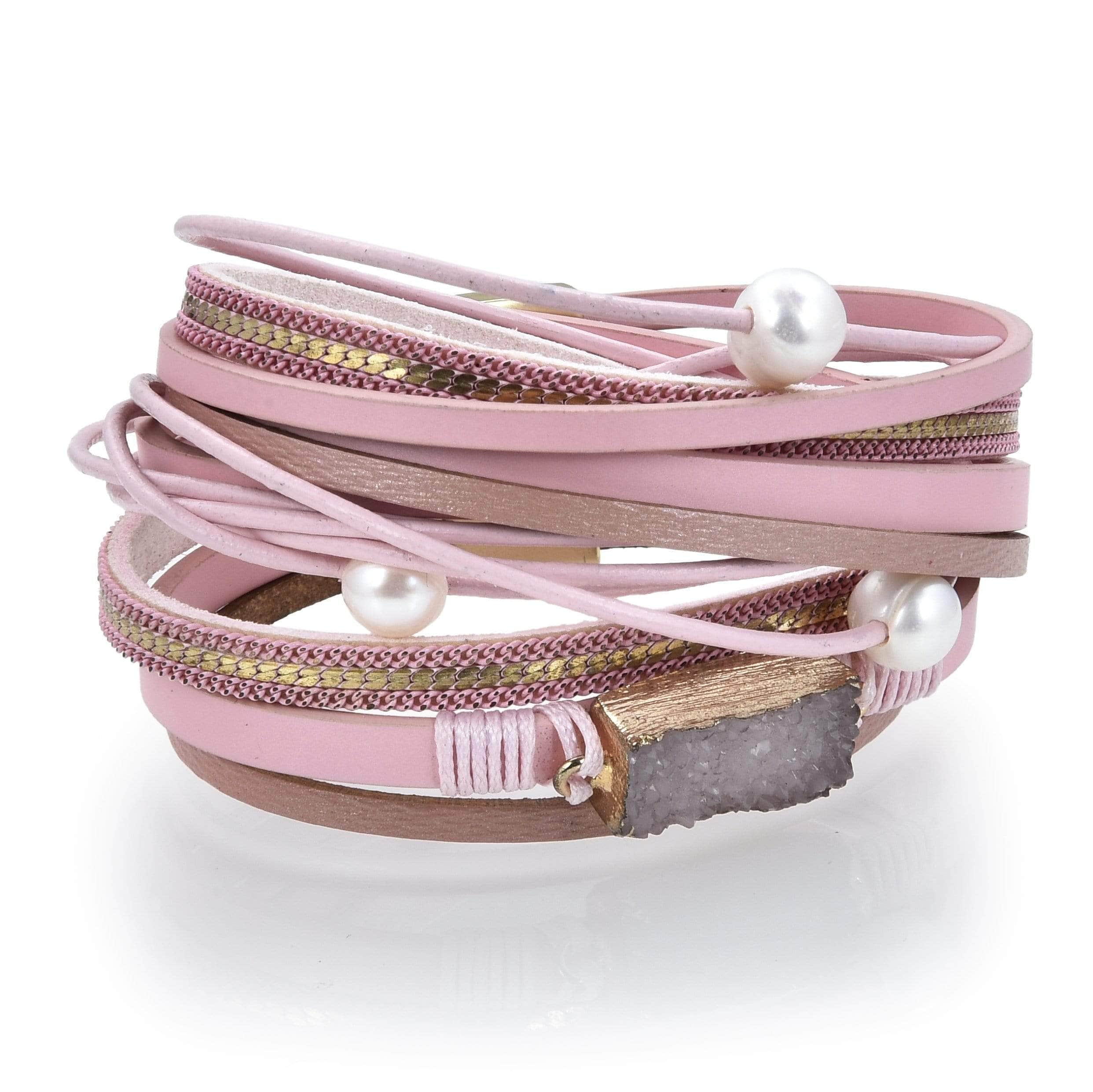 Kalifano Multiwrap Bracelets Multiple Strand Geode Pink Bracelet with Magnetic Clasp BMW-24-PK