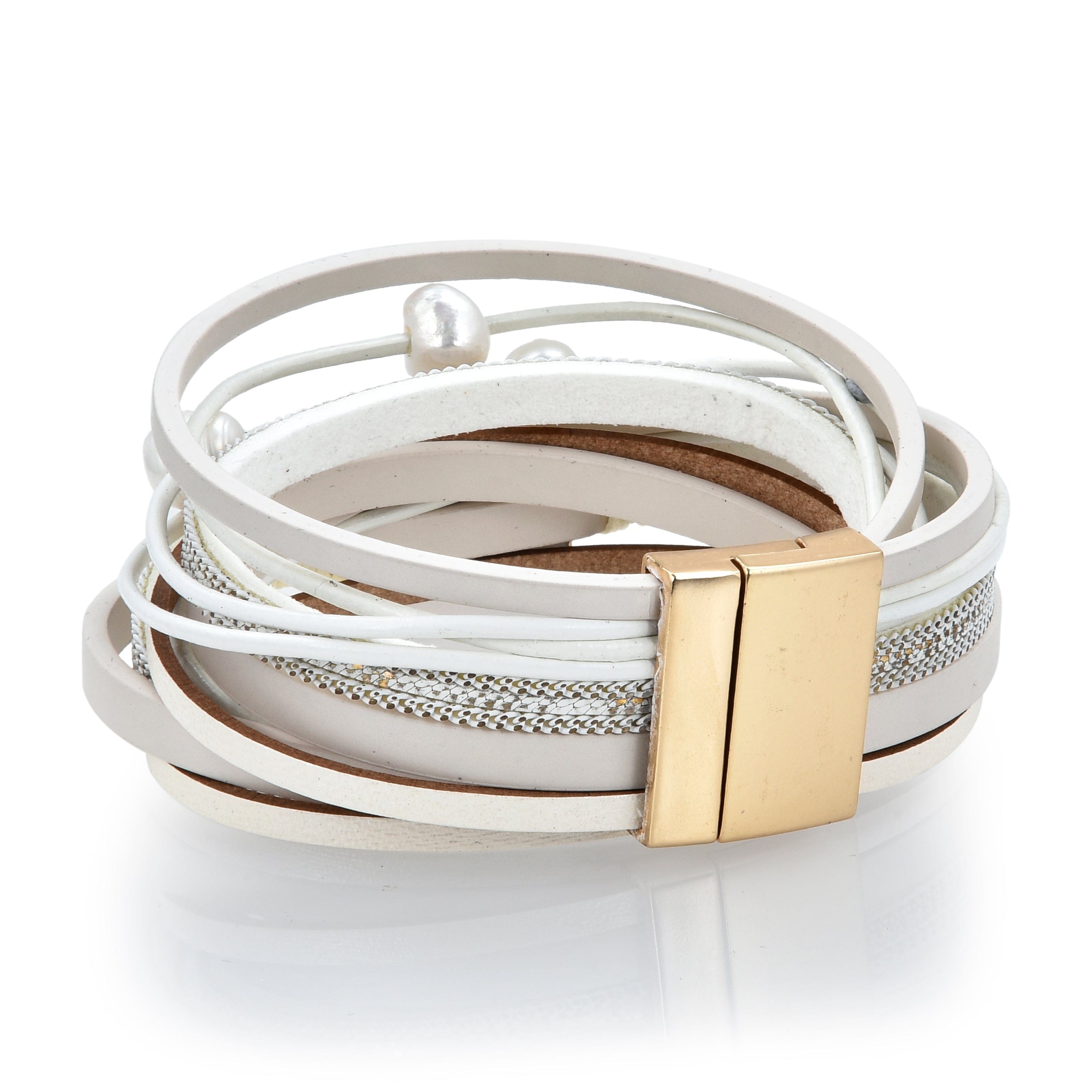 Kalifano Multiwrap Bracelets Multiple Strand Geode White Bracelet with Magnetic Clasp BMW-24-WE