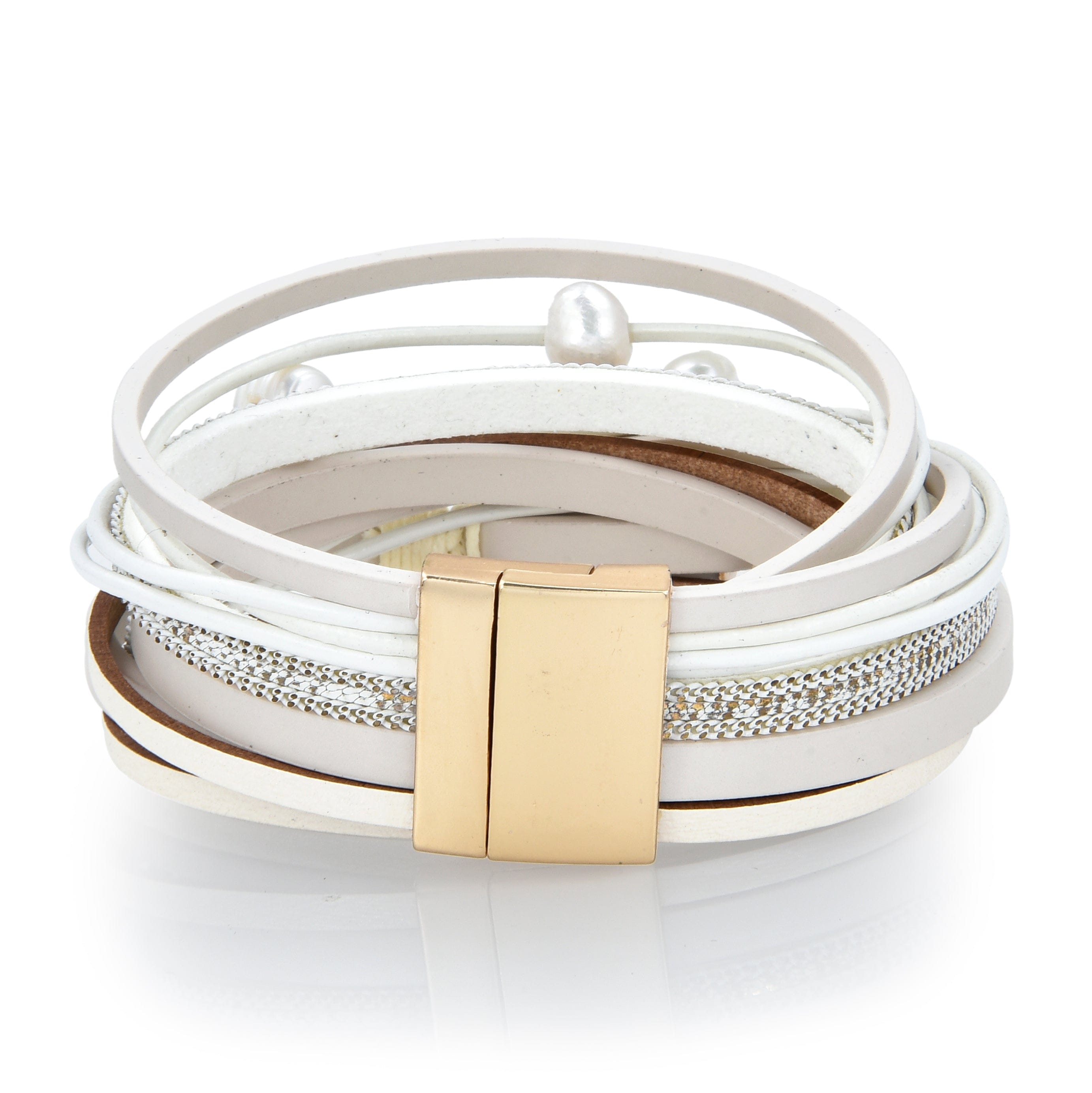 Kalifano Multiwrap Bracelets Multiple Strand Geode White Bracelet with Magnetic Clasp BMW-24-WE