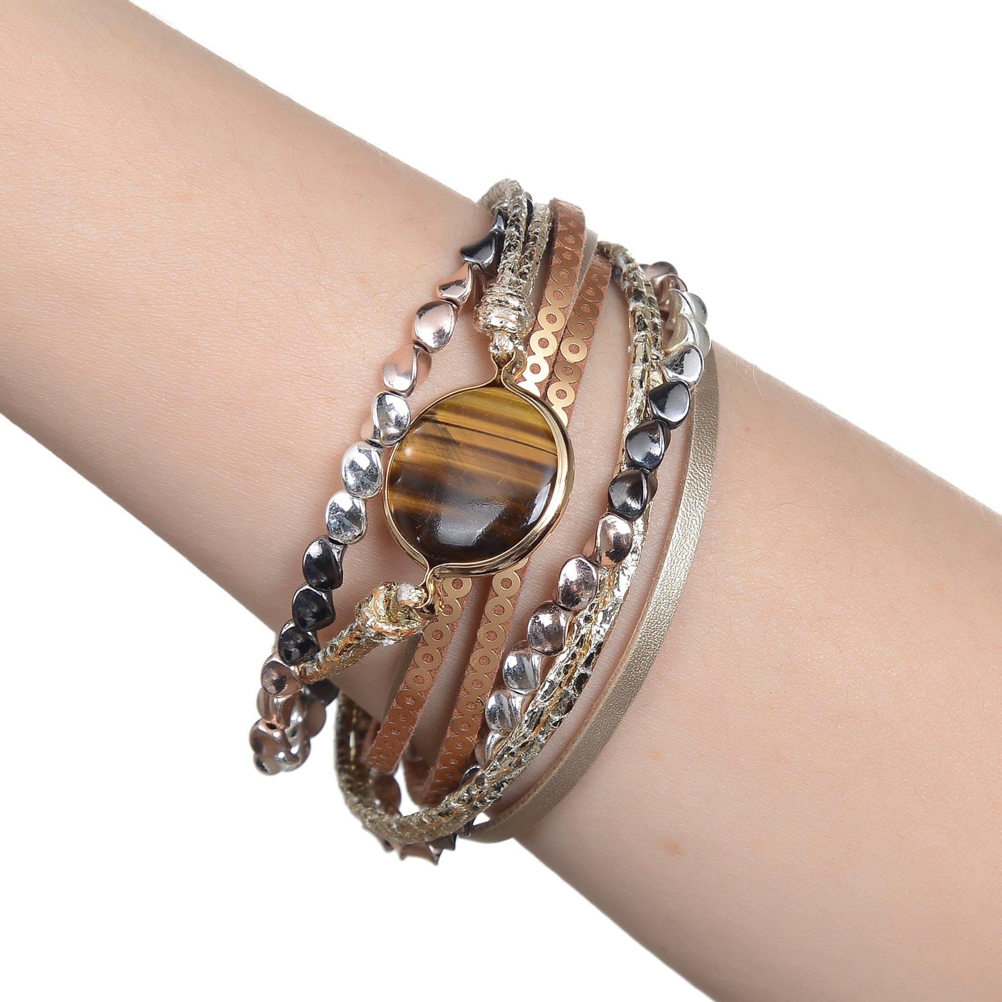 Kalifano Multiwrap Bracelets Multiple Strand Gold Bracelet with Natural Gemstone and Magnetic Clasp BMW-32-GD